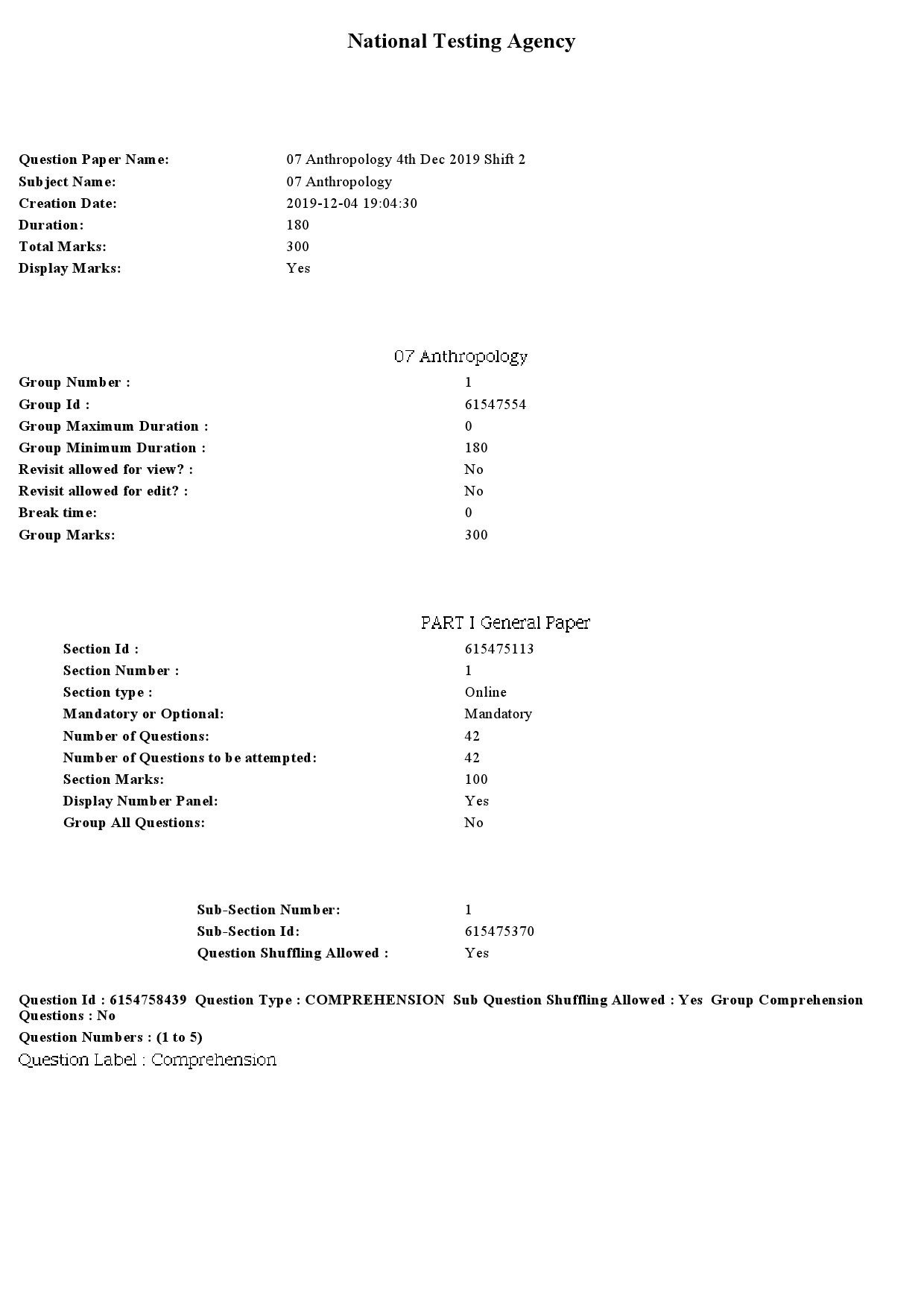 UGC NET Anthropology Question Paper December 2019 1