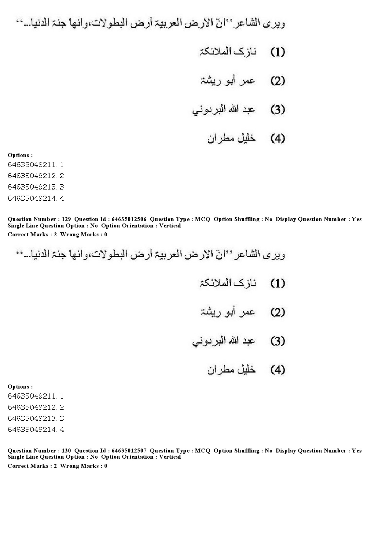 UGC NET Arabic Question Paper June 2019 121