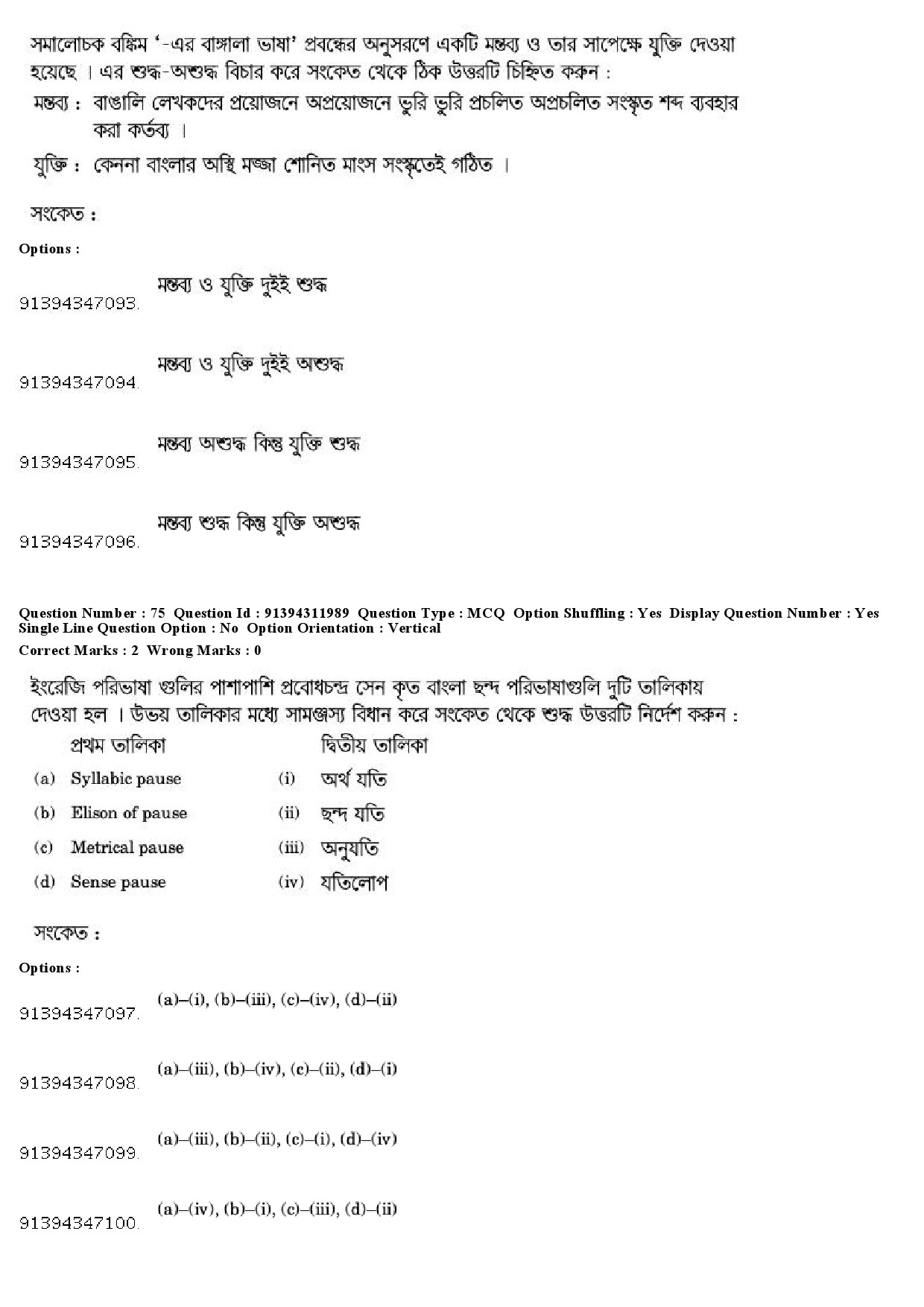 UGC NET Bengali Question Paper December 2018 70