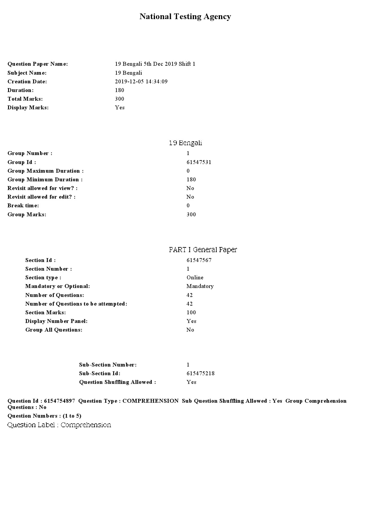 UGC NET Bengali Question Paper December 2019 1