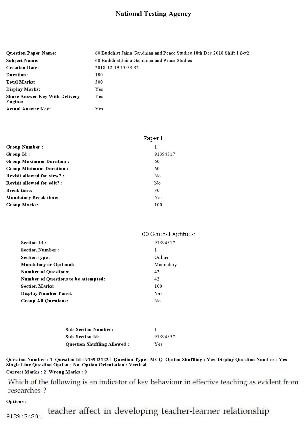 UGC NET Buddhist Jaina Gandhian and Peace Studies Question Paper December 2018 1