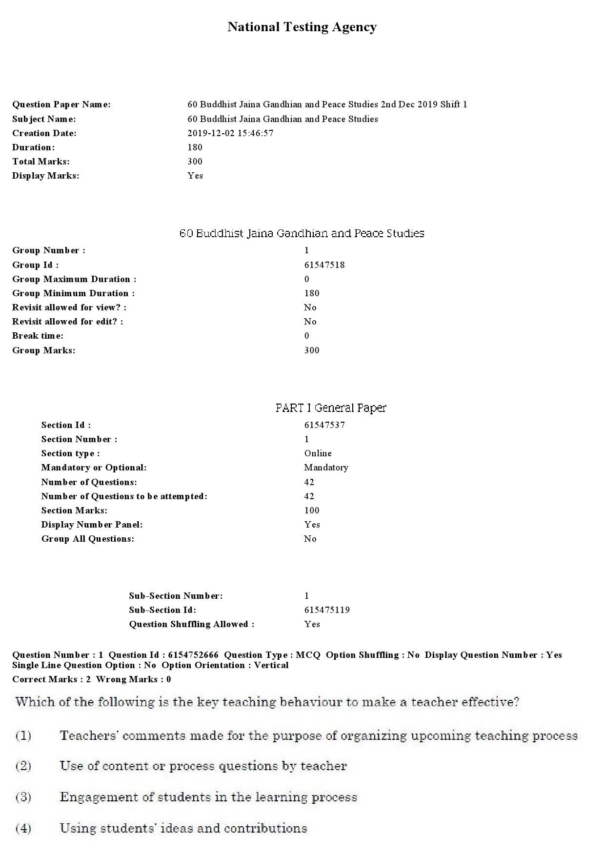 UGC NET Buddhist Jaina Gandhian and Peace Studies Question Paper December 2019 1