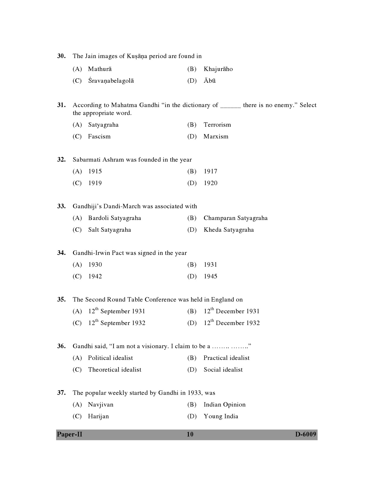 UGC NET Buddhist Jaina Gandhian and Peace Studies Question Paper II December 2009 10