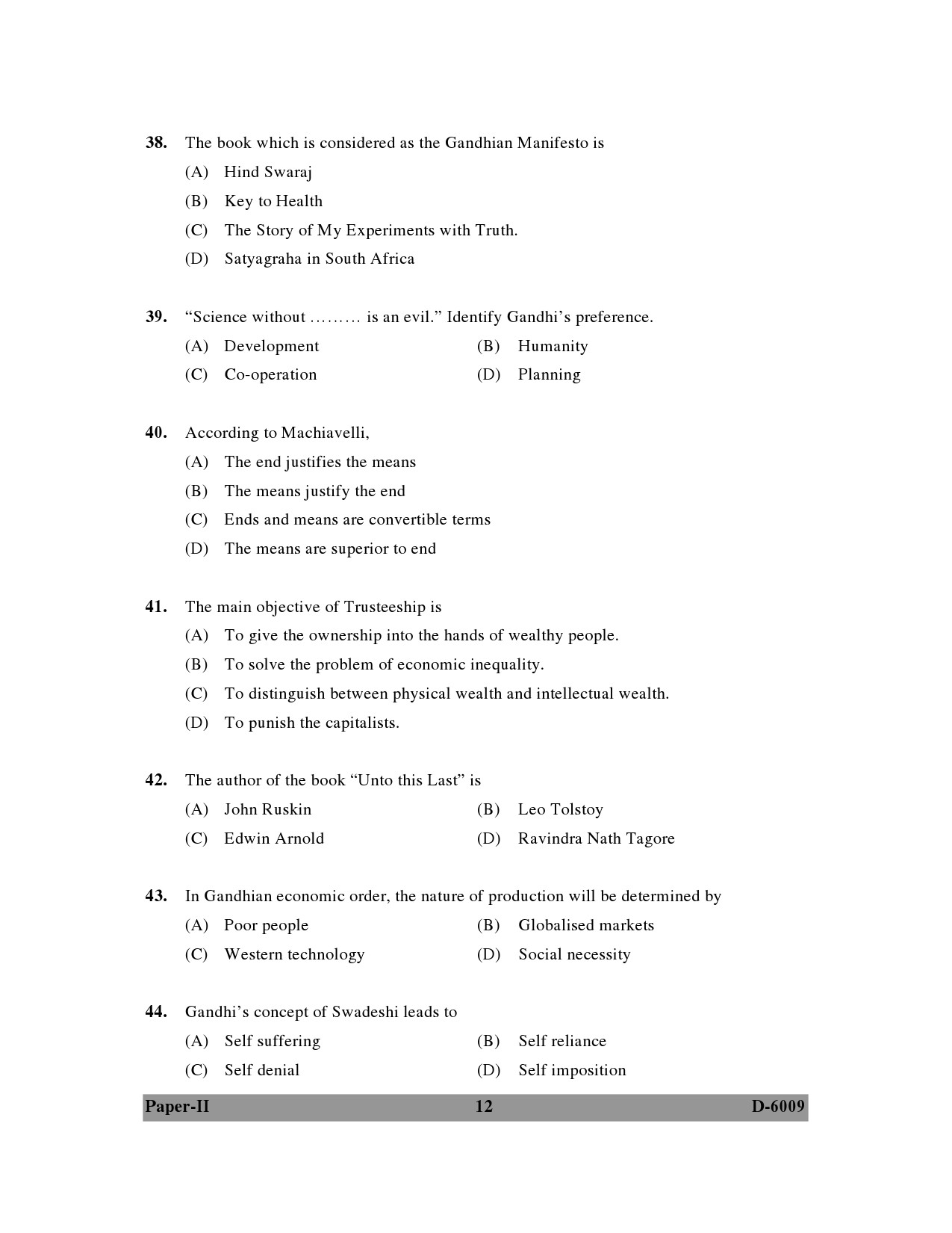 UGC NET Buddhist Jaina Gandhian and Peace Studies Question Paper II December 2009 12