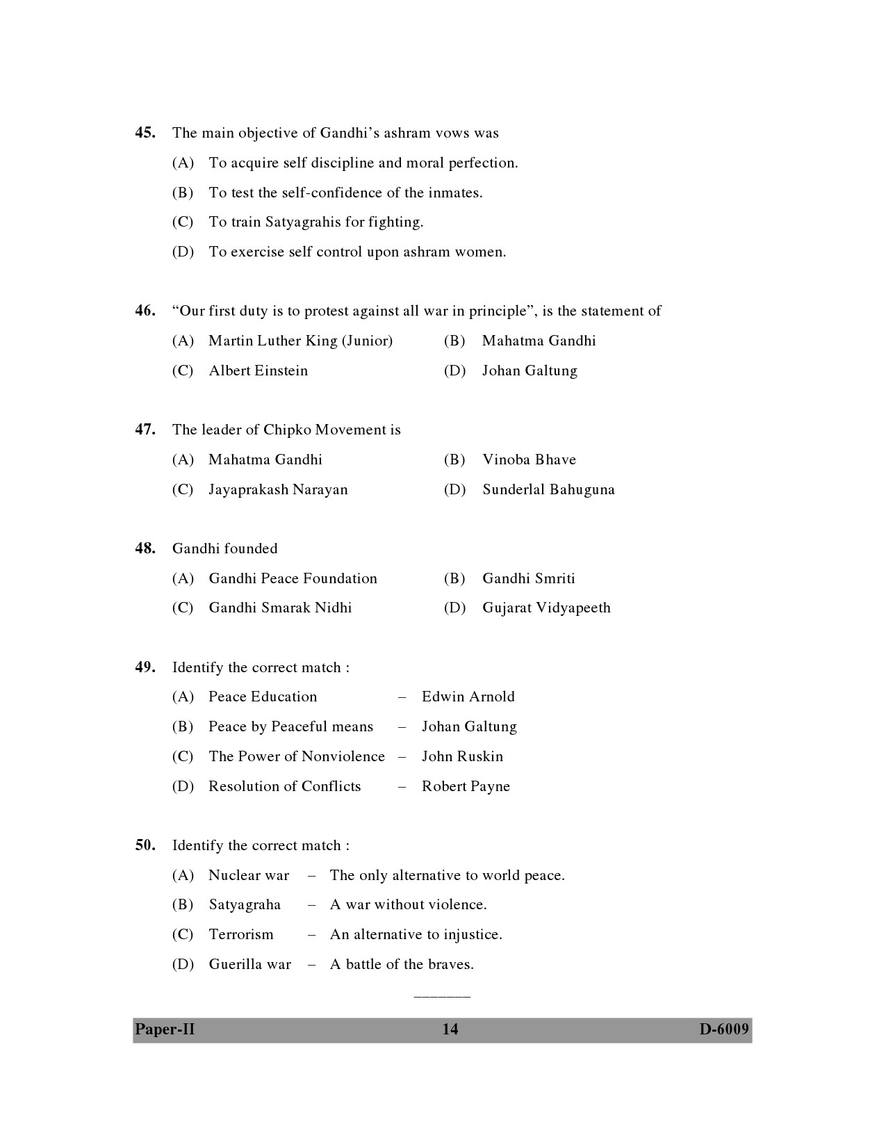 UGC NET Buddhist Jaina Gandhian and Peace Studies Question Paper II December 2009 14