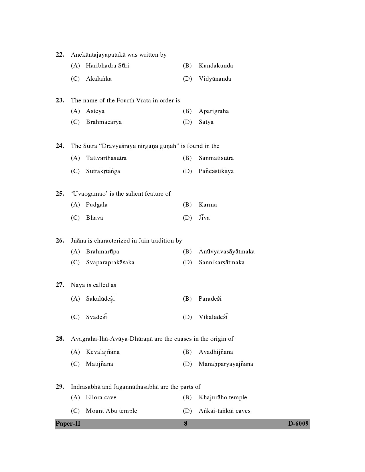 UGC NET Buddhist Jaina Gandhian and Peace Studies Question Paper II December 2009 8