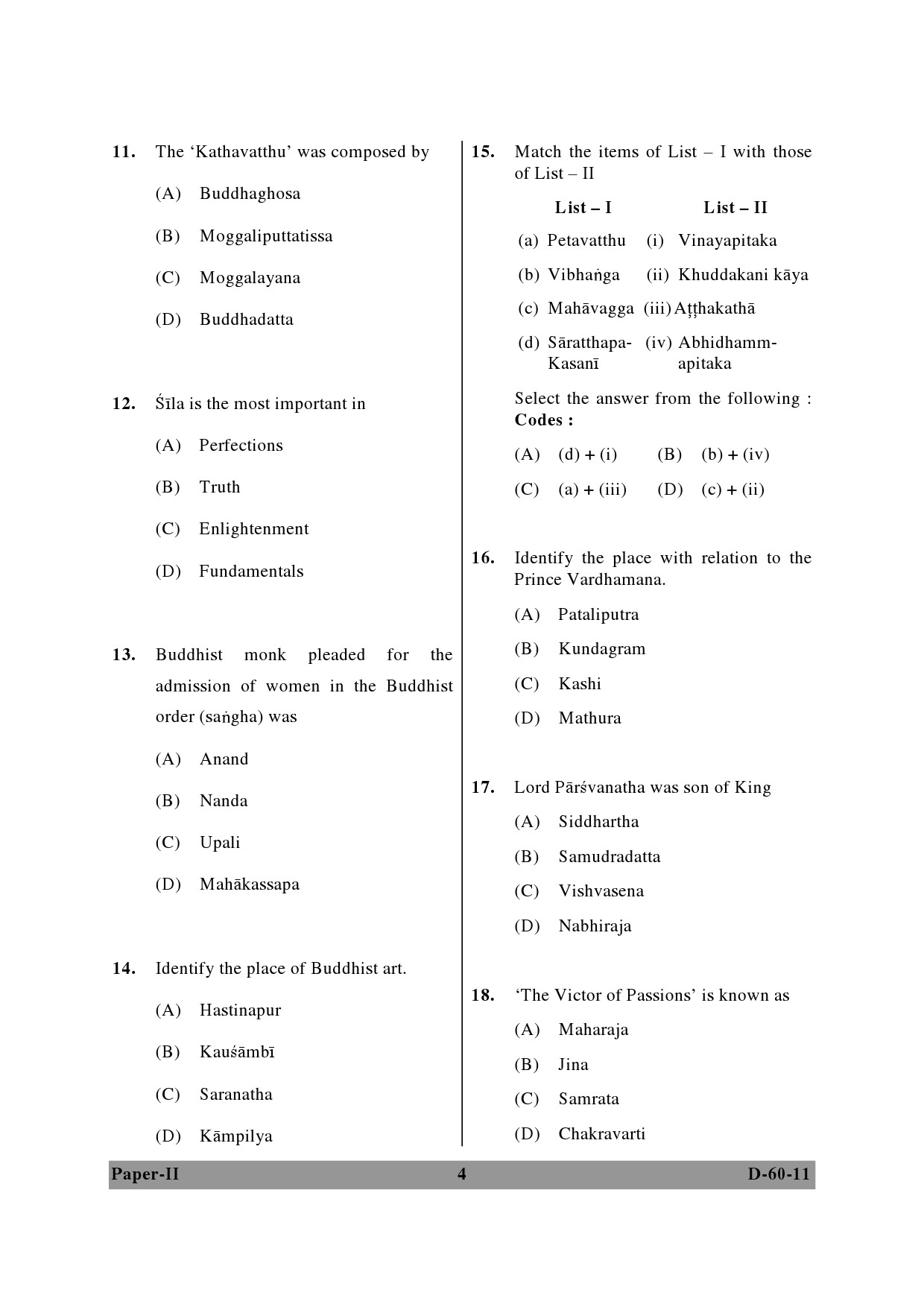 UGC NET Buddhist Jaina Gandhian and Peace Studies Question Paper II December 2011 4