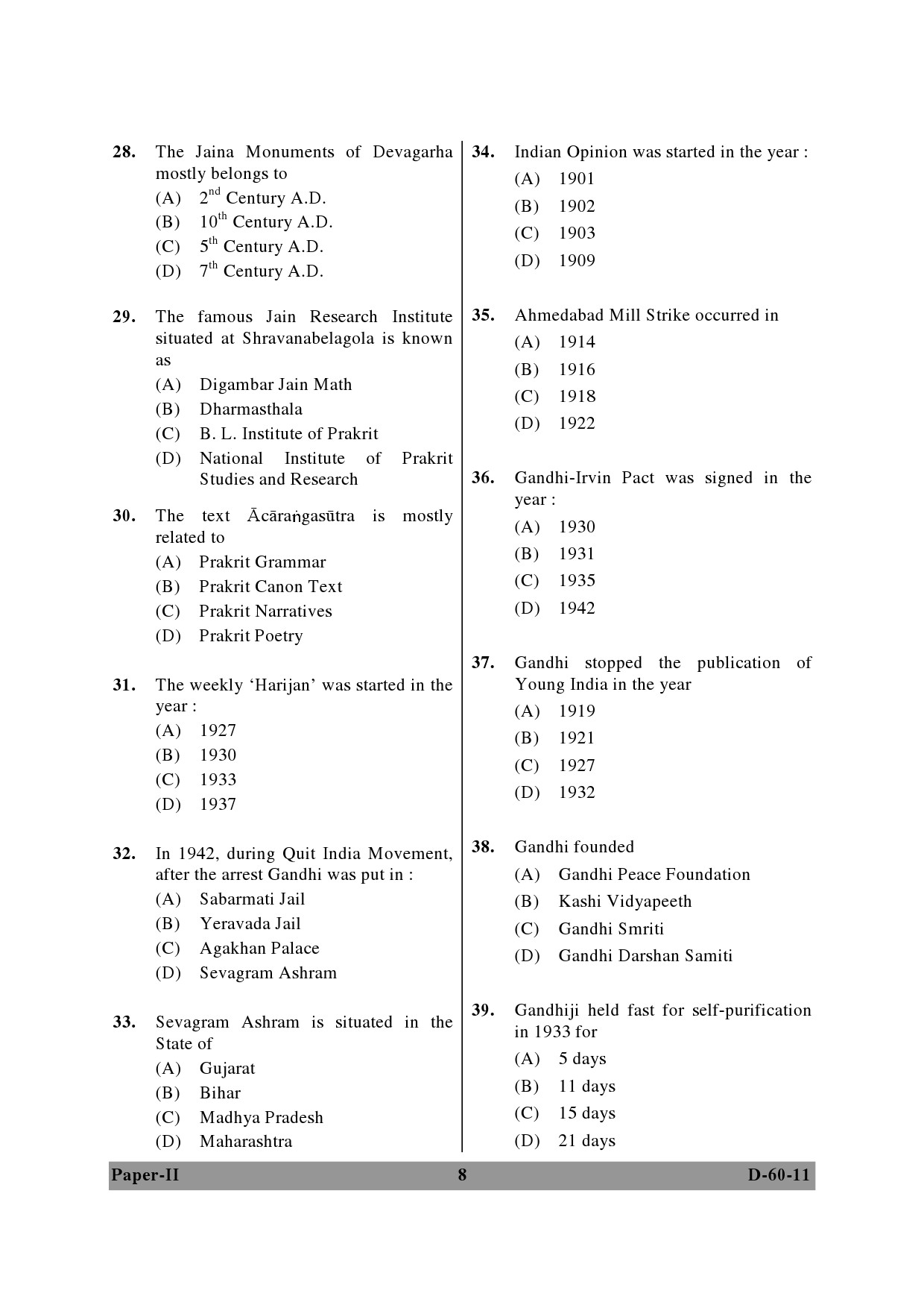 UGC NET Buddhist Jaina Gandhian and Peace Studies Question Paper II December 2011 8