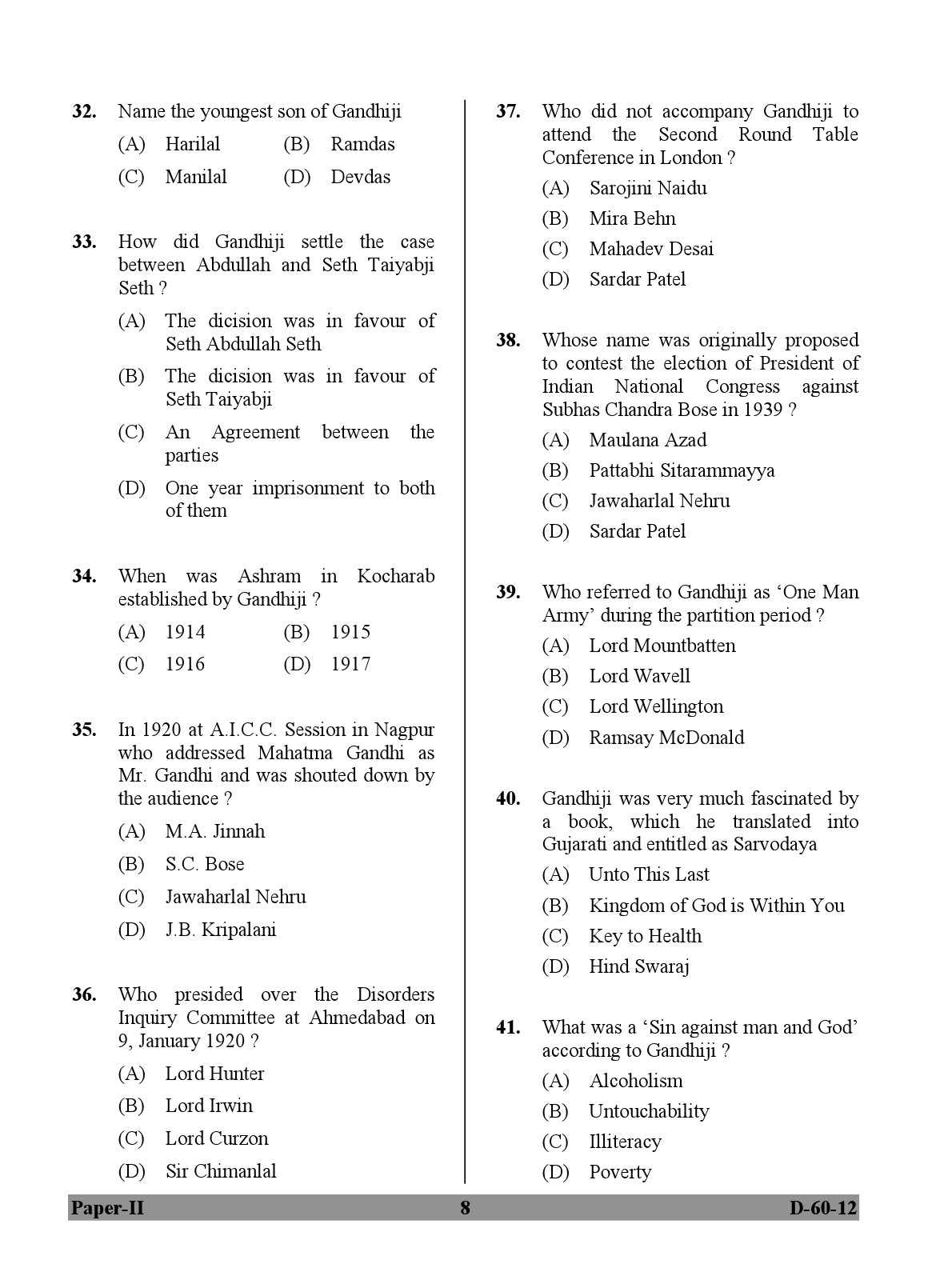 UGC NET Buddhist Jaina Gandhian and Peace Studies Question Paper II December 2012 8