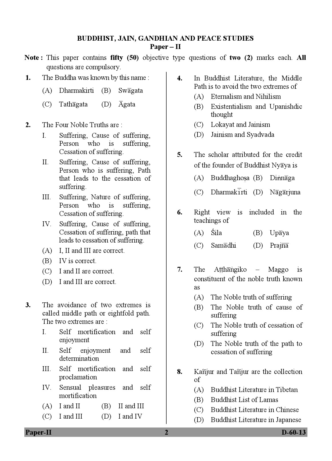 UGC NET Buddhist Jaina Gandhian and Peace Studies Question Paper II December 2013 2