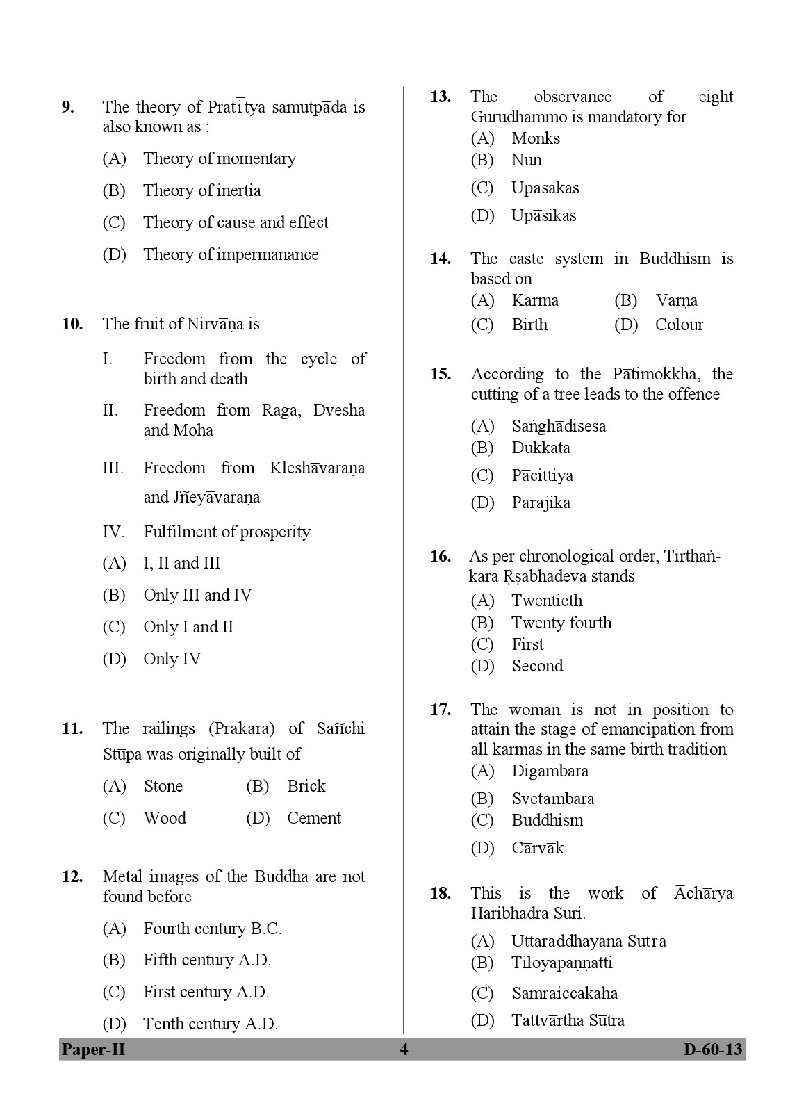 UGC NET Buddhist Jaina Gandhian and Peace Studies Question Paper II December 2013 4