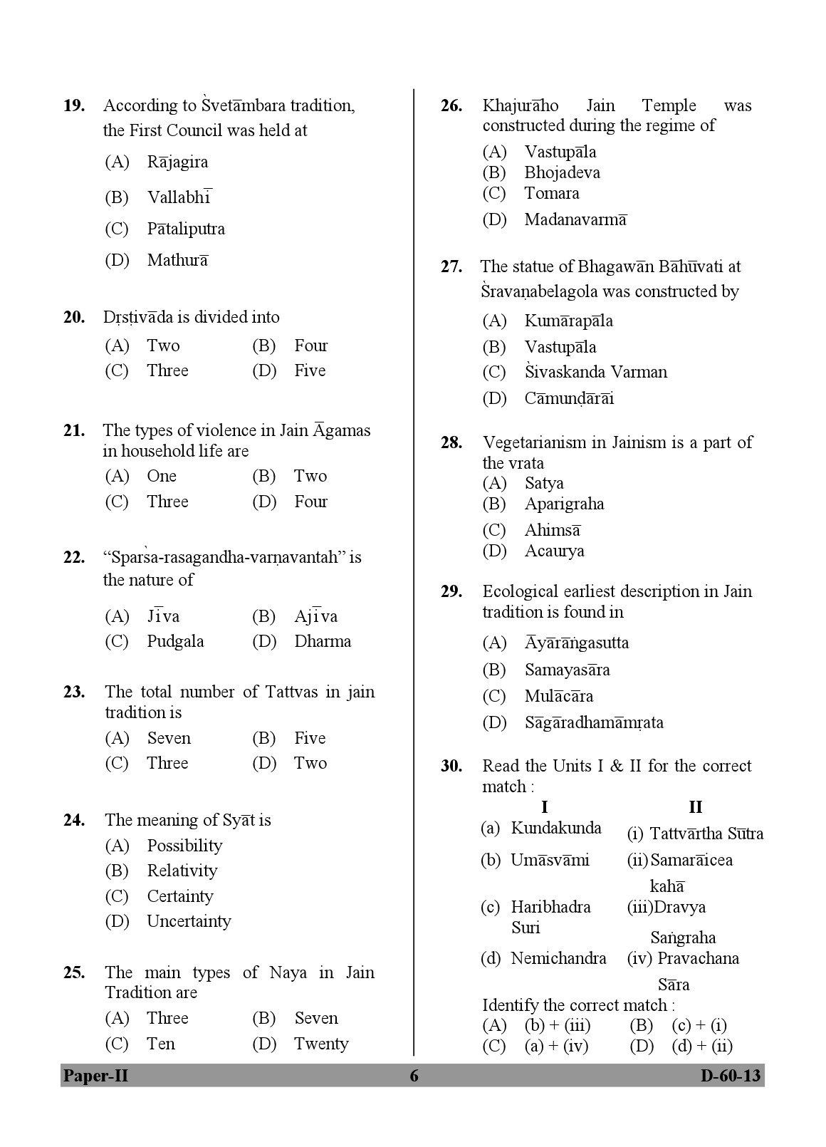 UGC NET Buddhist Jaina Gandhian and Peace Studies Question Paper II December 2013 6