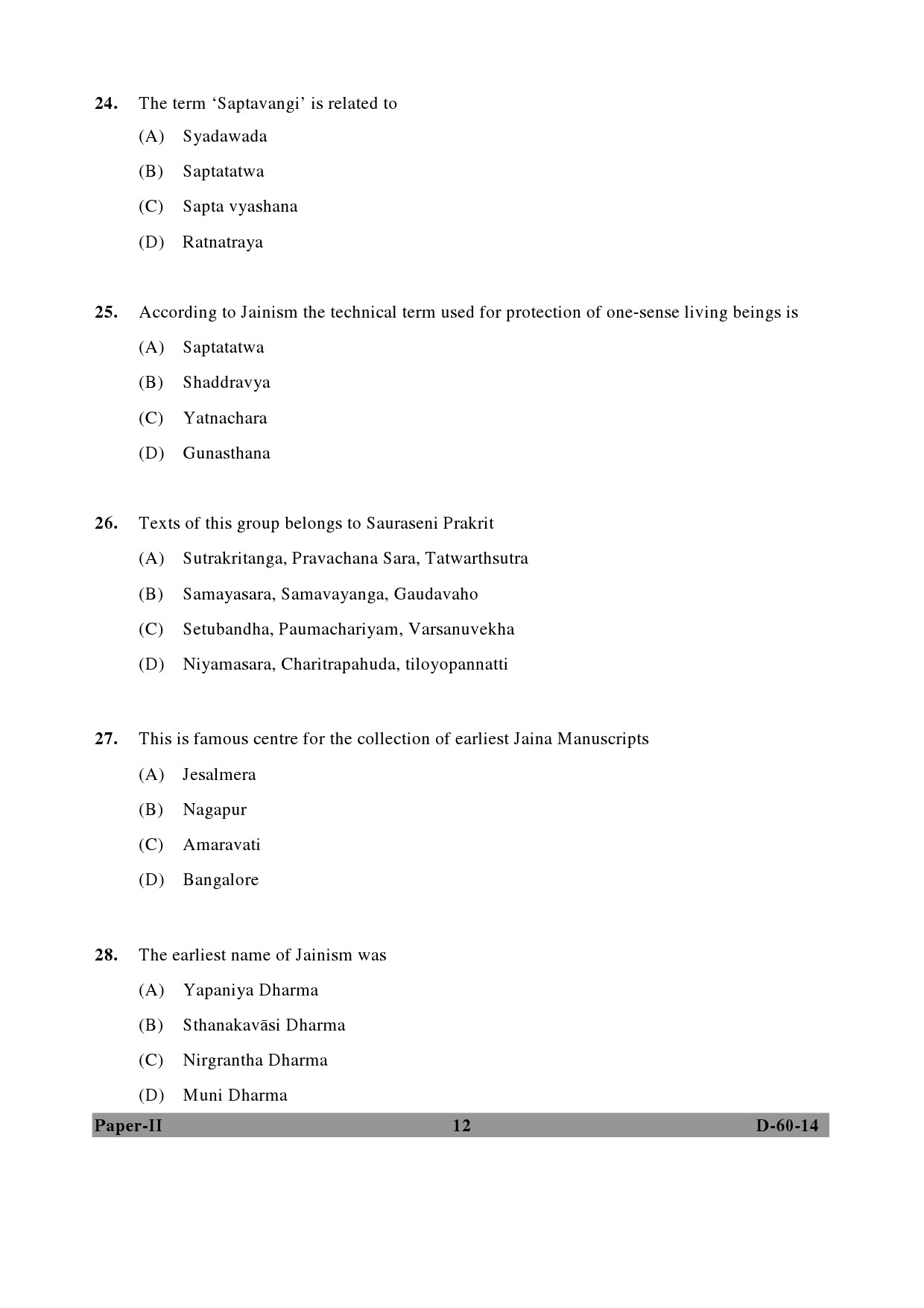 UGC NET Buddhist Jaina Gandhian and Peace Studies Question Paper II December 2014 12