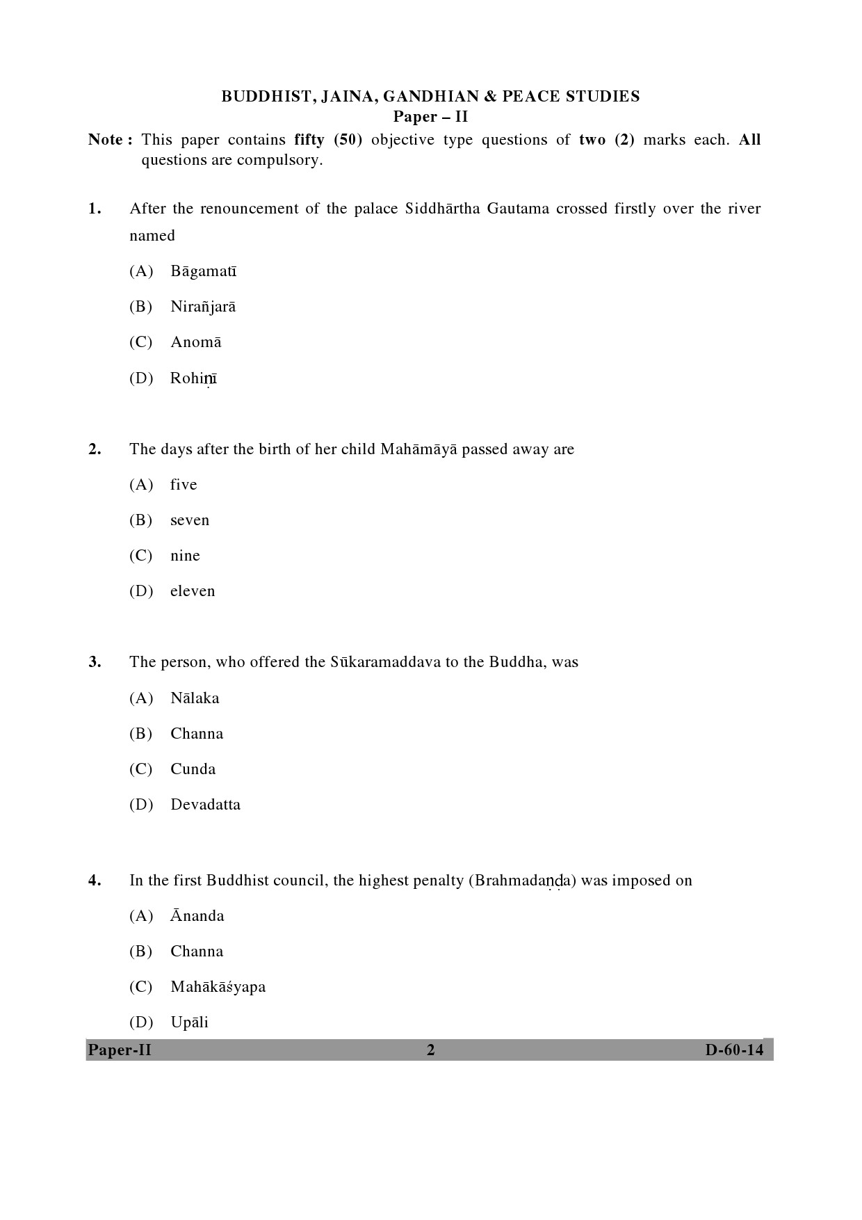 UGC NET Buddhist Jaina Gandhian and Peace Studies Question Paper II December 2014 2