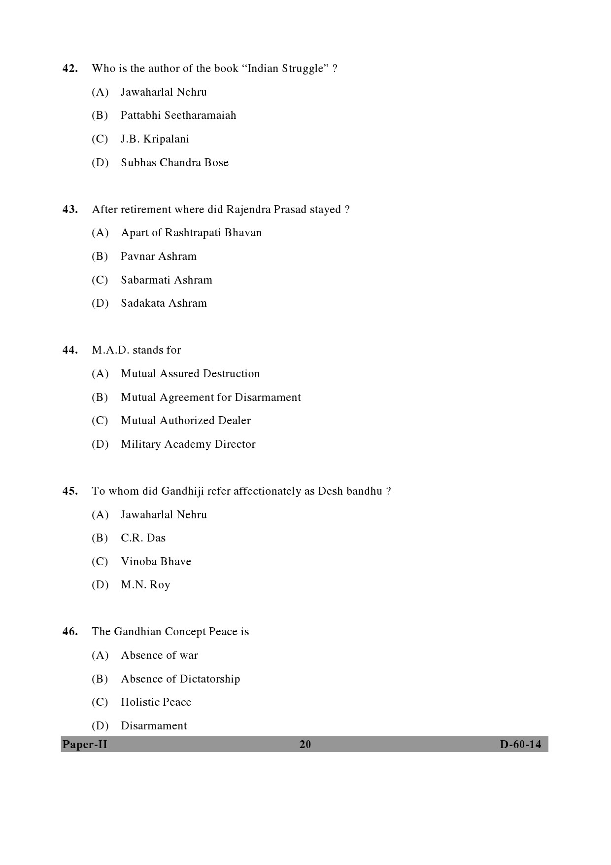 UGC NET Buddhist Jaina Gandhian and Peace Studies Question Paper II December 2014 20