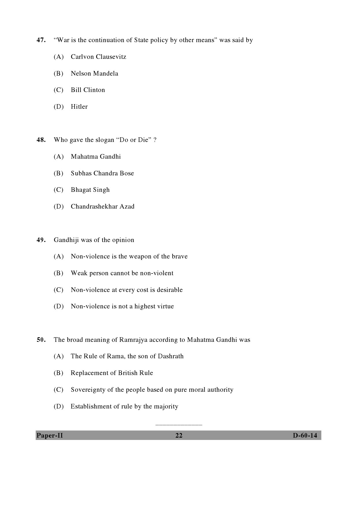 UGC NET Buddhist Jaina Gandhian and Peace Studies Question Paper II December 2014 22