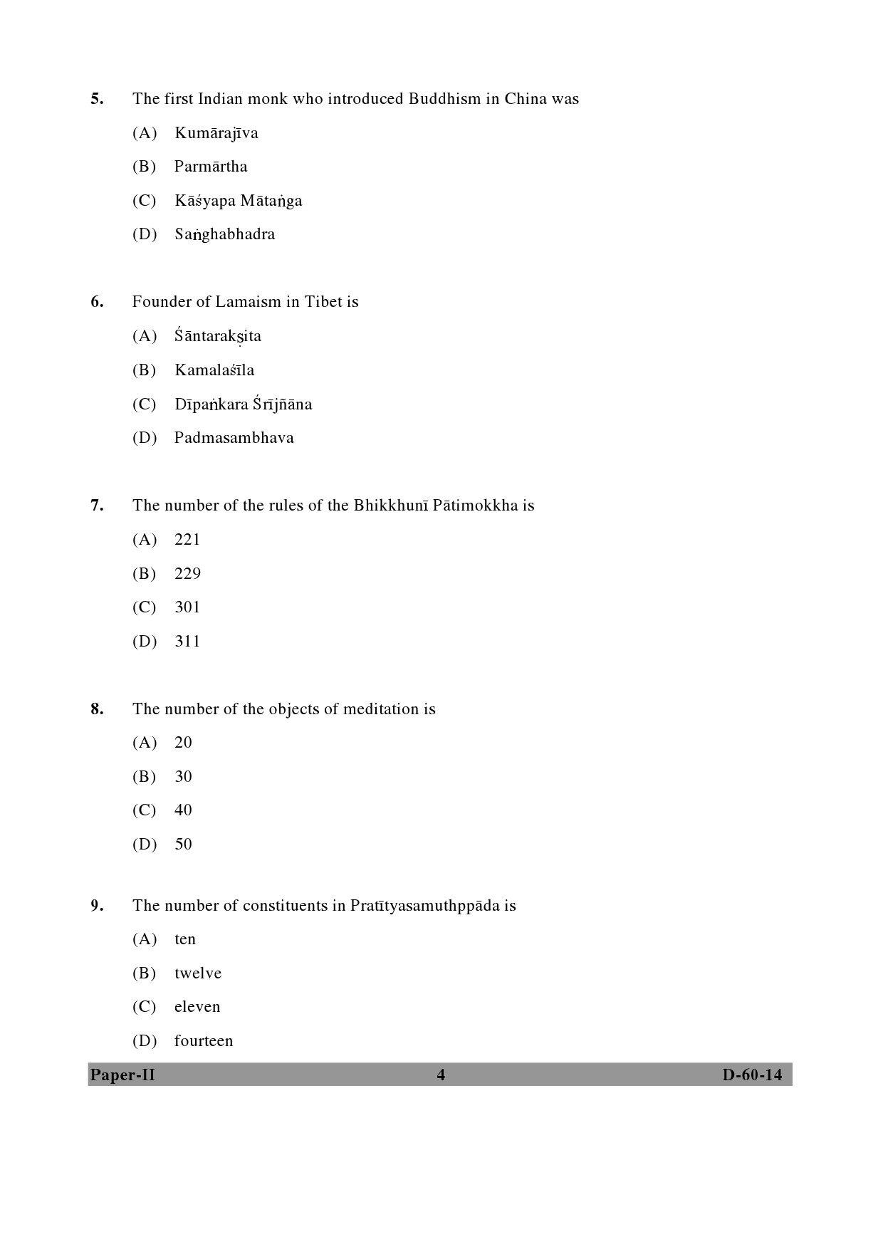 UGC NET Buddhist Jaina Gandhian and Peace Studies Question Paper II December 2014 4