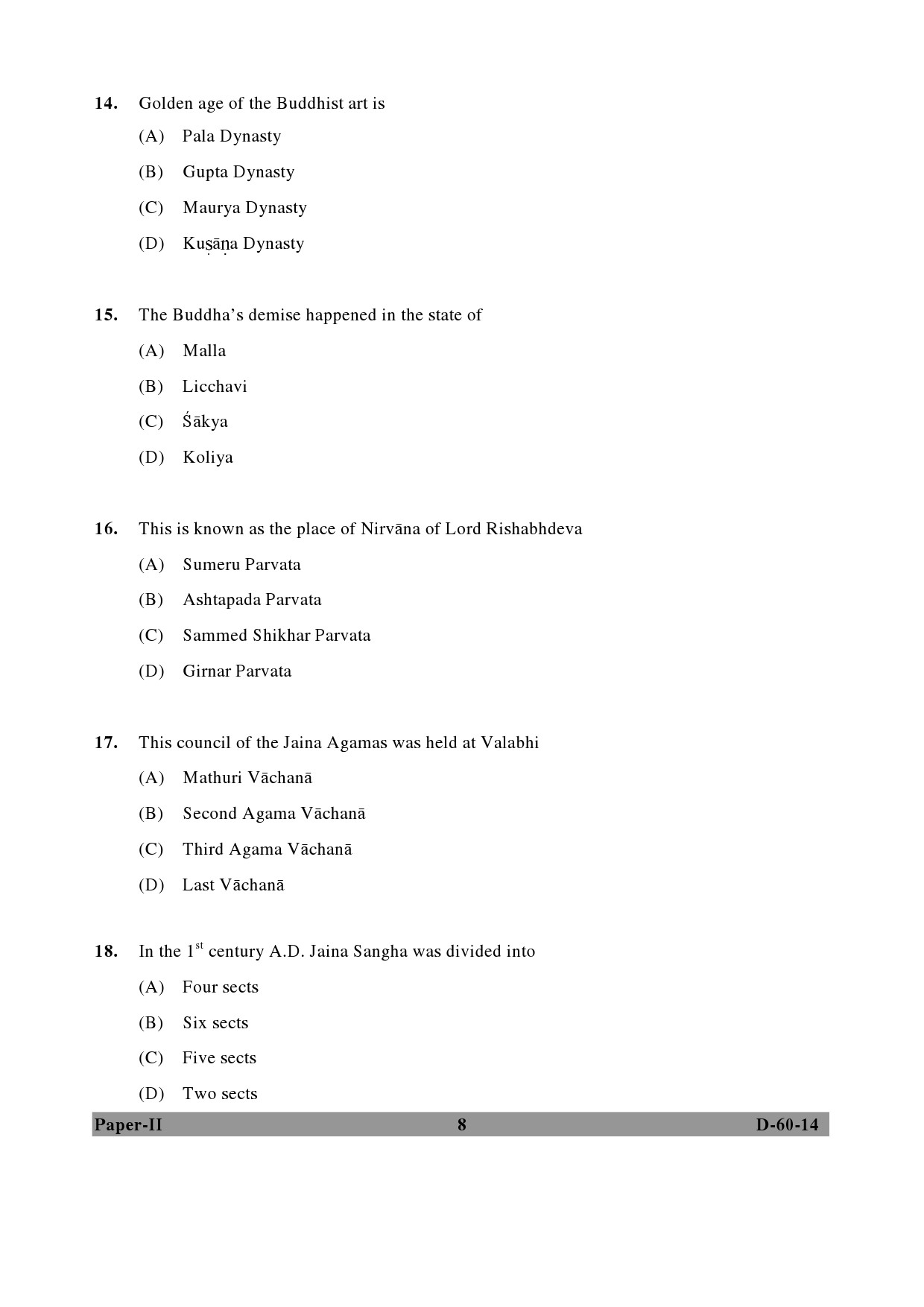 UGC NET Buddhist Jaina Gandhian and Peace Studies Question Paper II December 2014 8