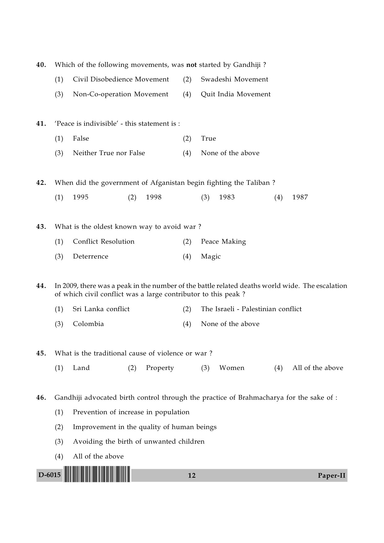 UGC NET Buddhist Jaina Gandhian and Peace Studies Question Paper II December 2015 12