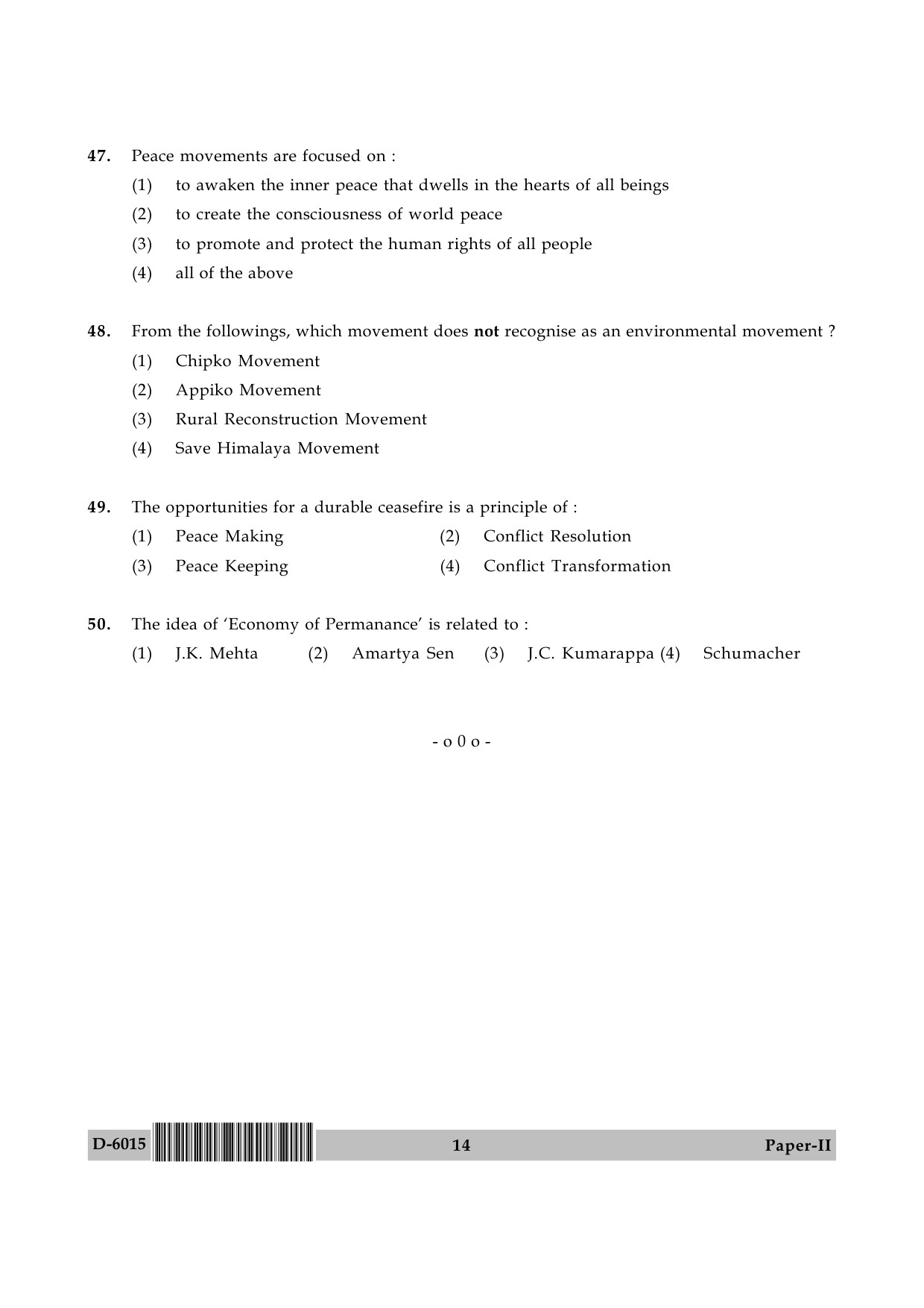 UGC NET Buddhist Jaina Gandhian and Peace Studies Question Paper II December 2015 14