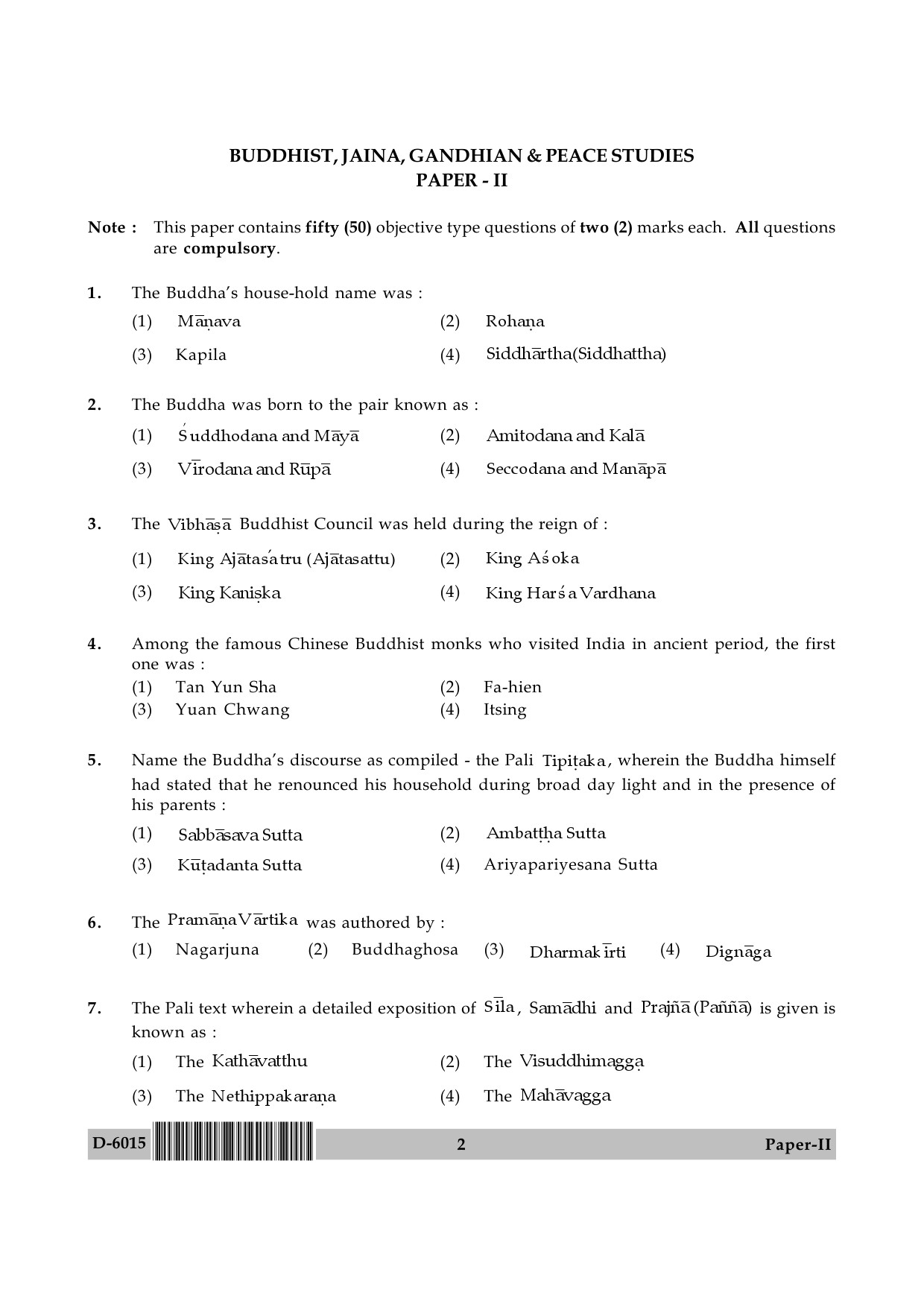 UGC NET Buddhist Jaina Gandhian and Peace Studies Question Paper II December 2015 2