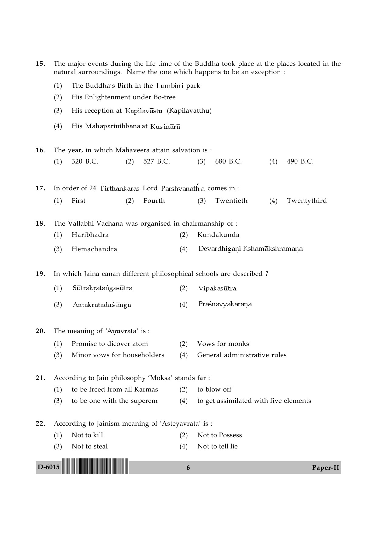 UGC NET Buddhist Jaina Gandhian and Peace Studies Question Paper II December 2015 6