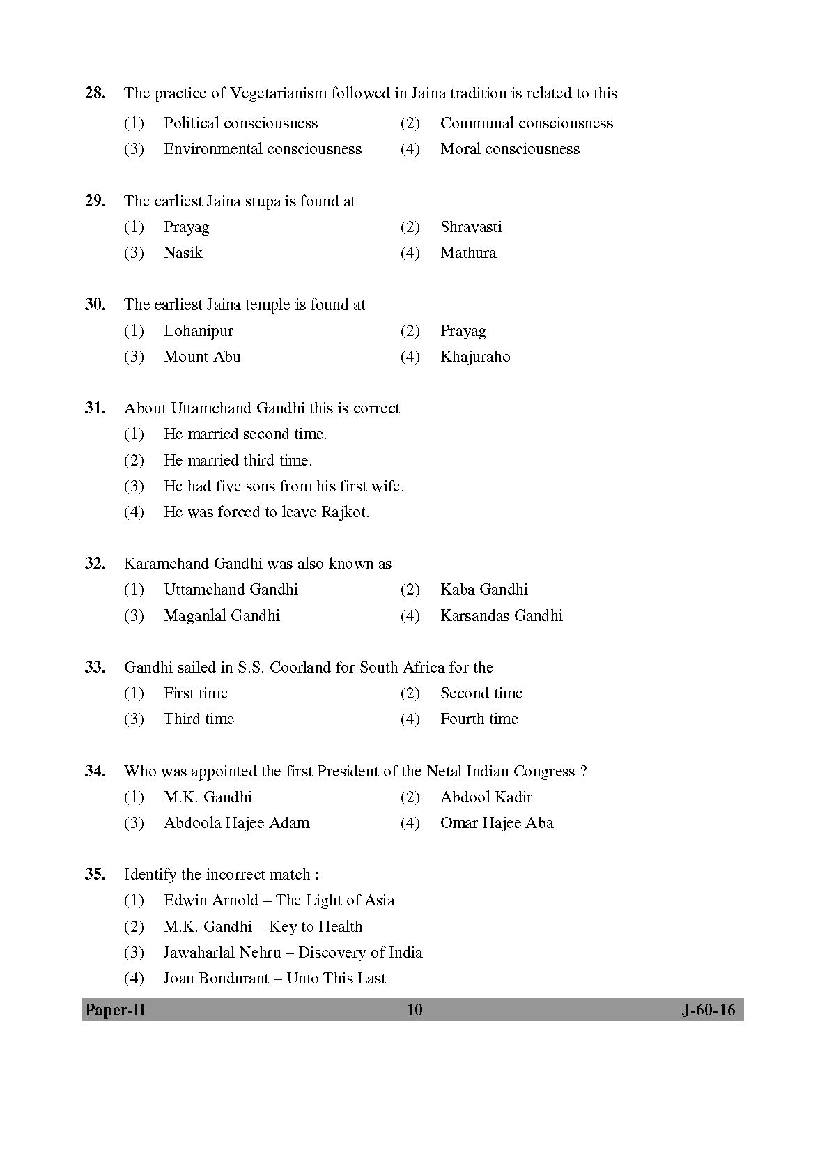 UGC NET Buddhist Jaina Gandhian and Peace Studies Question Paper II July 2016 10