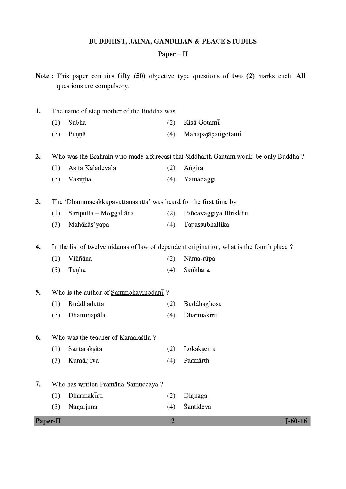 UGC NET Buddhist Jaina Gandhian and Peace Studies Question Paper II July 2016 2