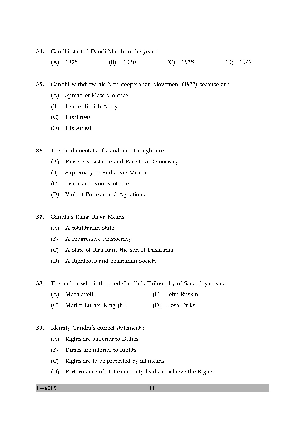 UGC NET Buddhist Jaina Gandhian and Peace Studies Question Paper II June 2009 10