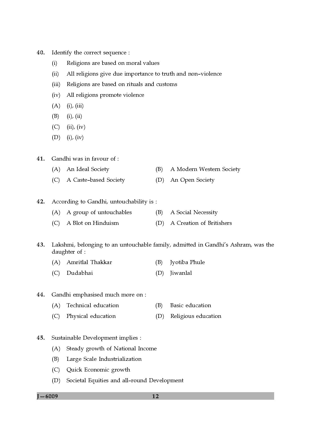 UGC NET Buddhist Jaina Gandhian and Peace Studies Question Paper II June 2009 12