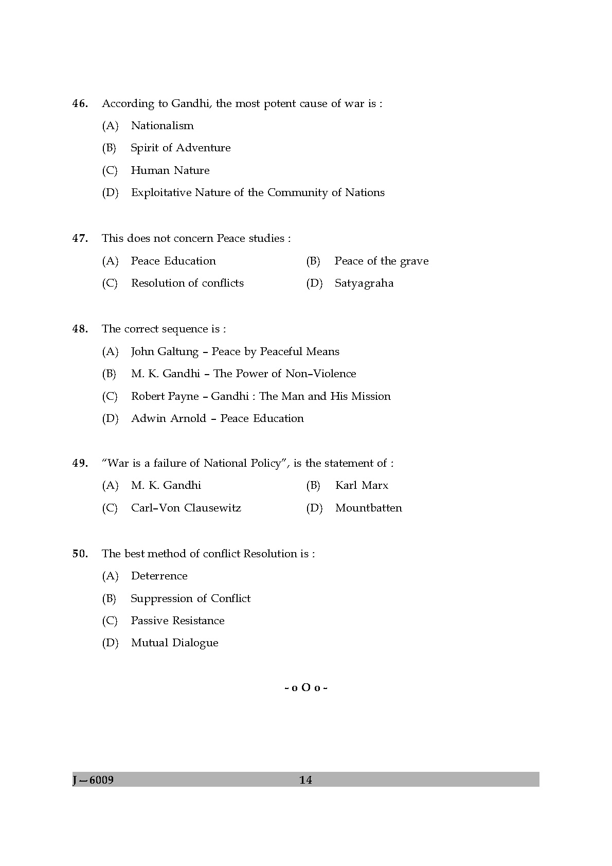 UGC NET Buddhist Jaina Gandhian and Peace Studies Question Paper II June 2009 14