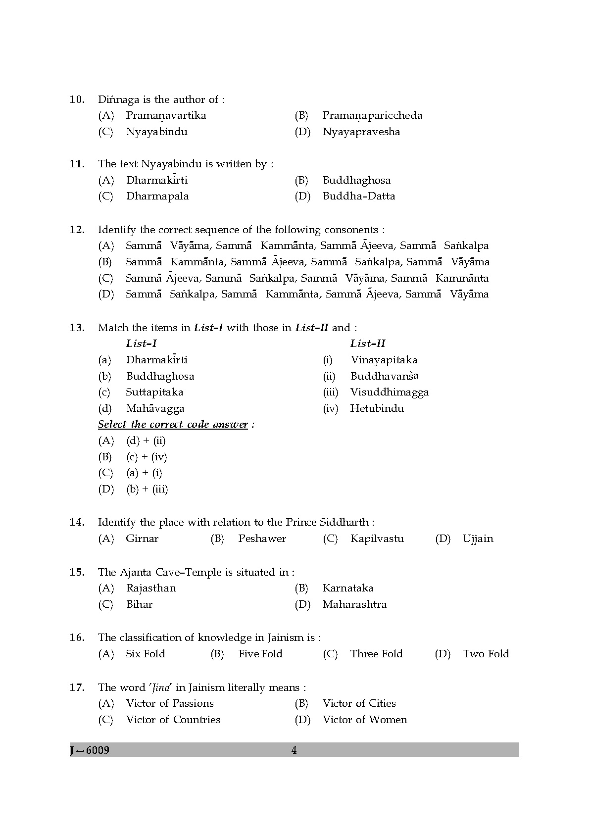 UGC NET Buddhist Jaina Gandhian and Peace Studies Question Paper II June 2009 4