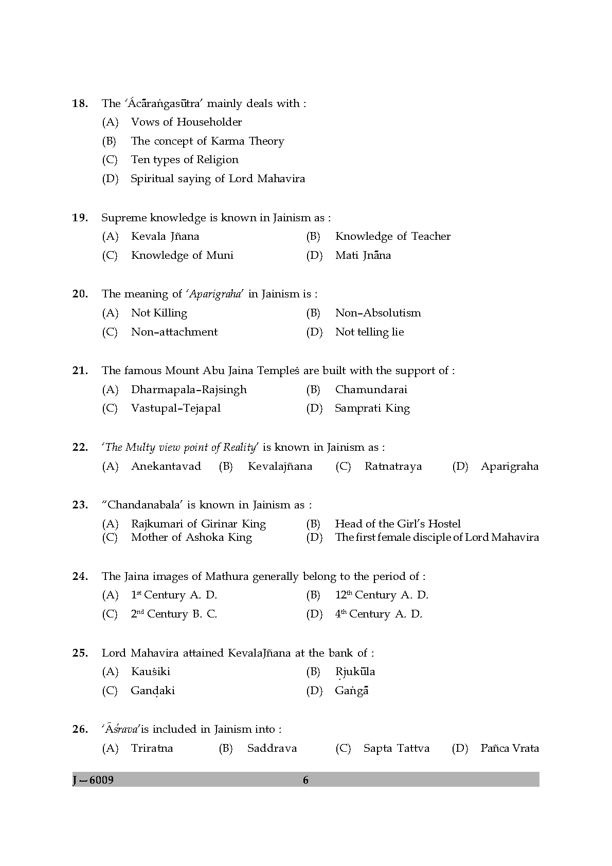 UGC NET Buddhist Jaina Gandhian and Peace Studies Question Paper II June 2009 6