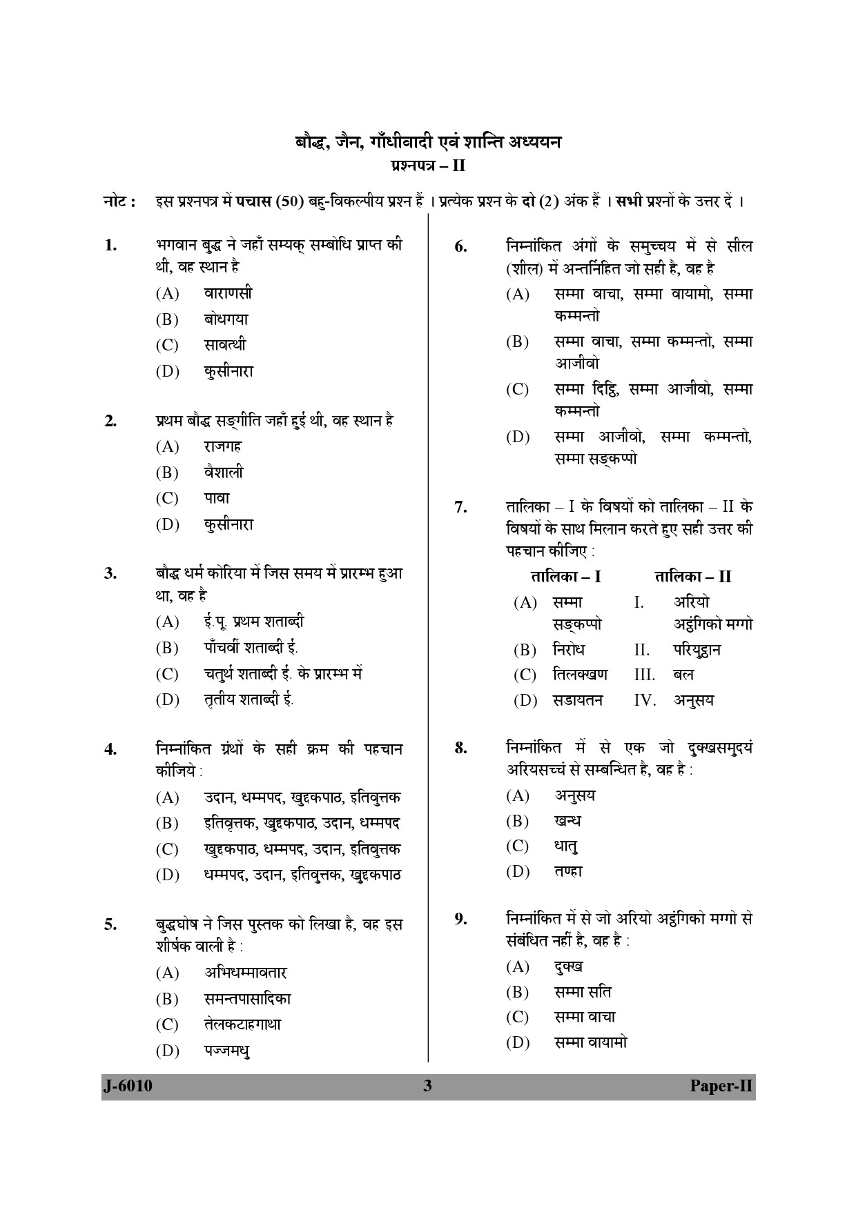 UGC NET Buddhist Jaina Gandhian and Peace Studies Question Paper II June 2010 3