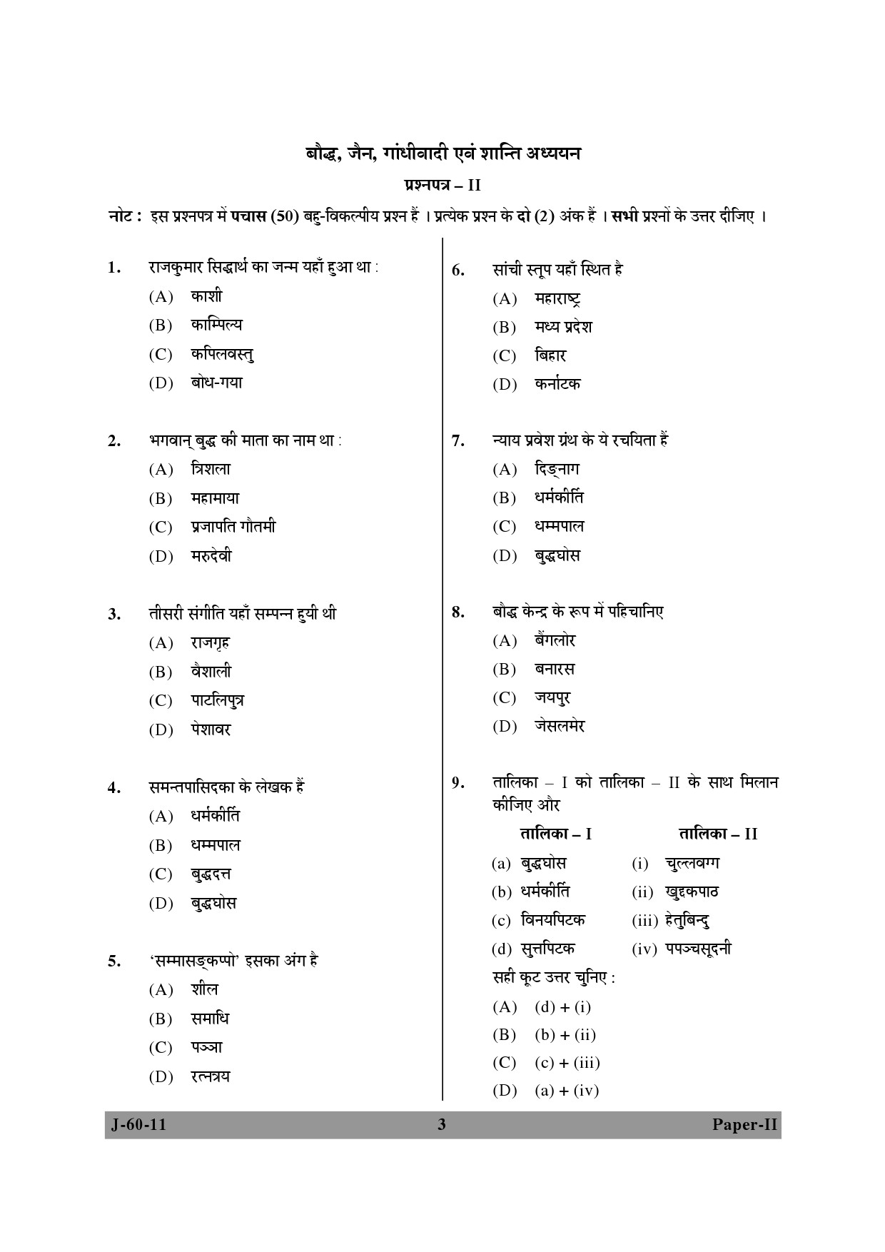 UGC NET Buddhist Jaina Gandhian and Peace Studies Question Paper II June 2011 3