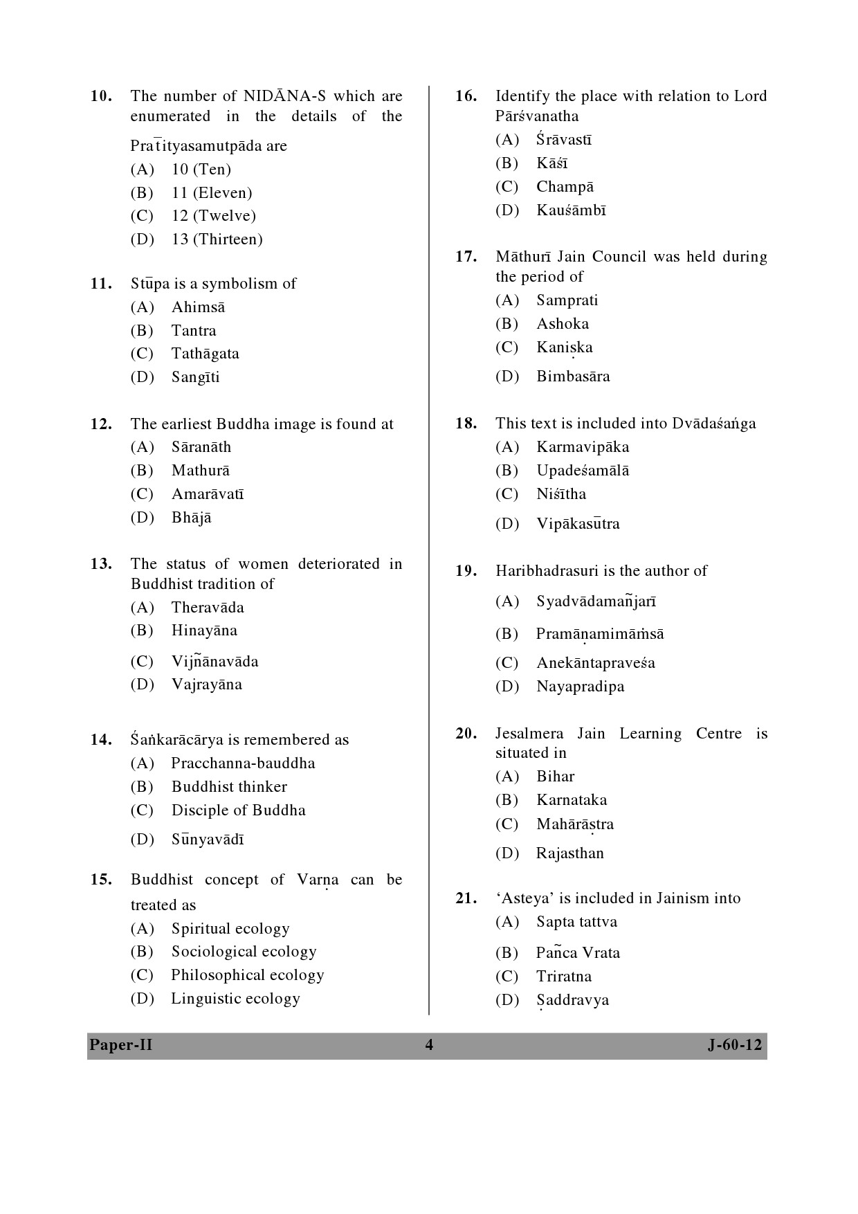 UGC NET Buddhist Jaina Gandhian and Peace Studies Question Paper II June 2012 4