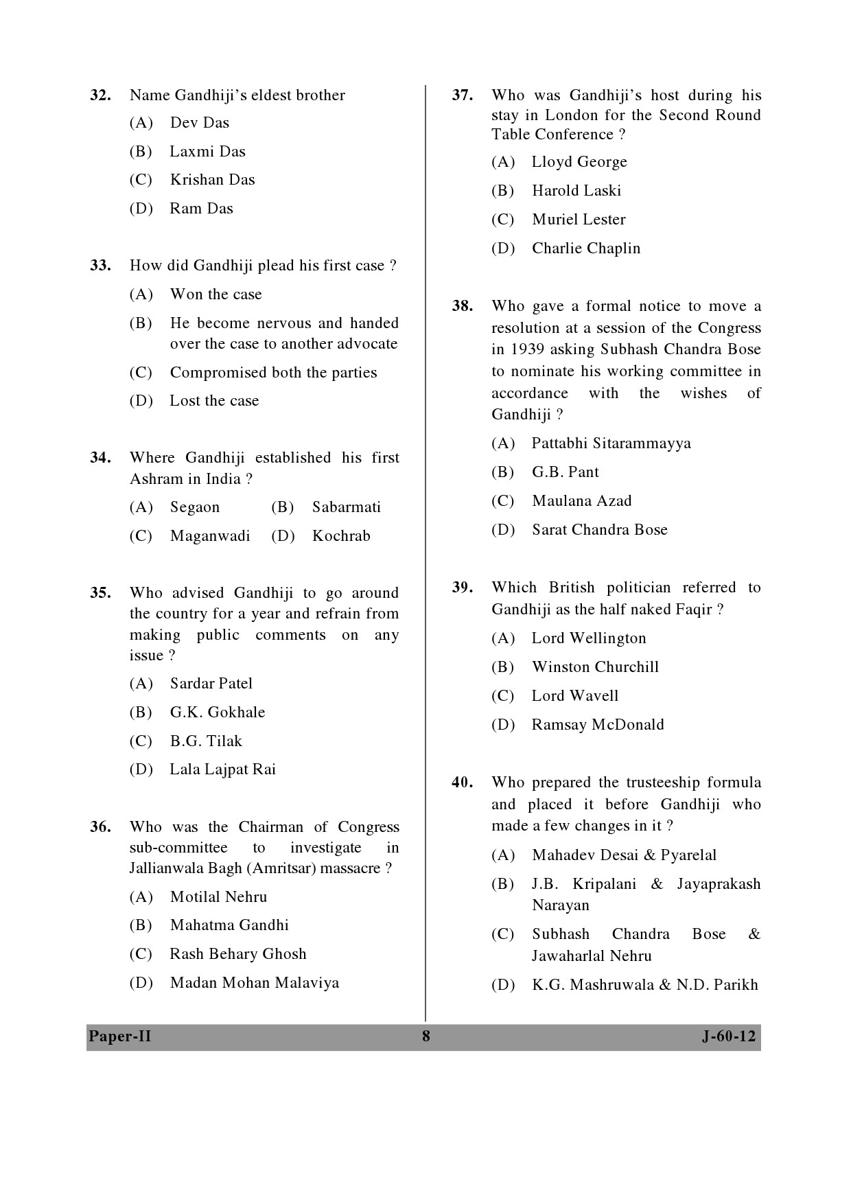 UGC NET Buddhist Jaina Gandhian and Peace Studies Question Paper II June 2012 8