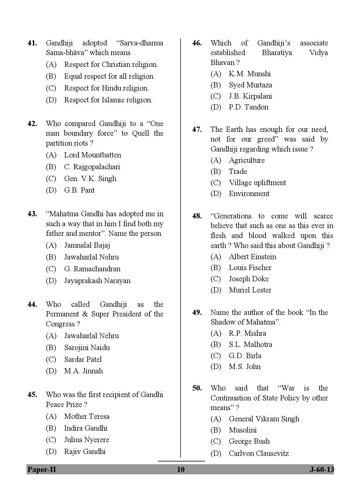 UGC NET Buddhist Jaina Gandhian and Peace Studies Question Paper II June 2013 10