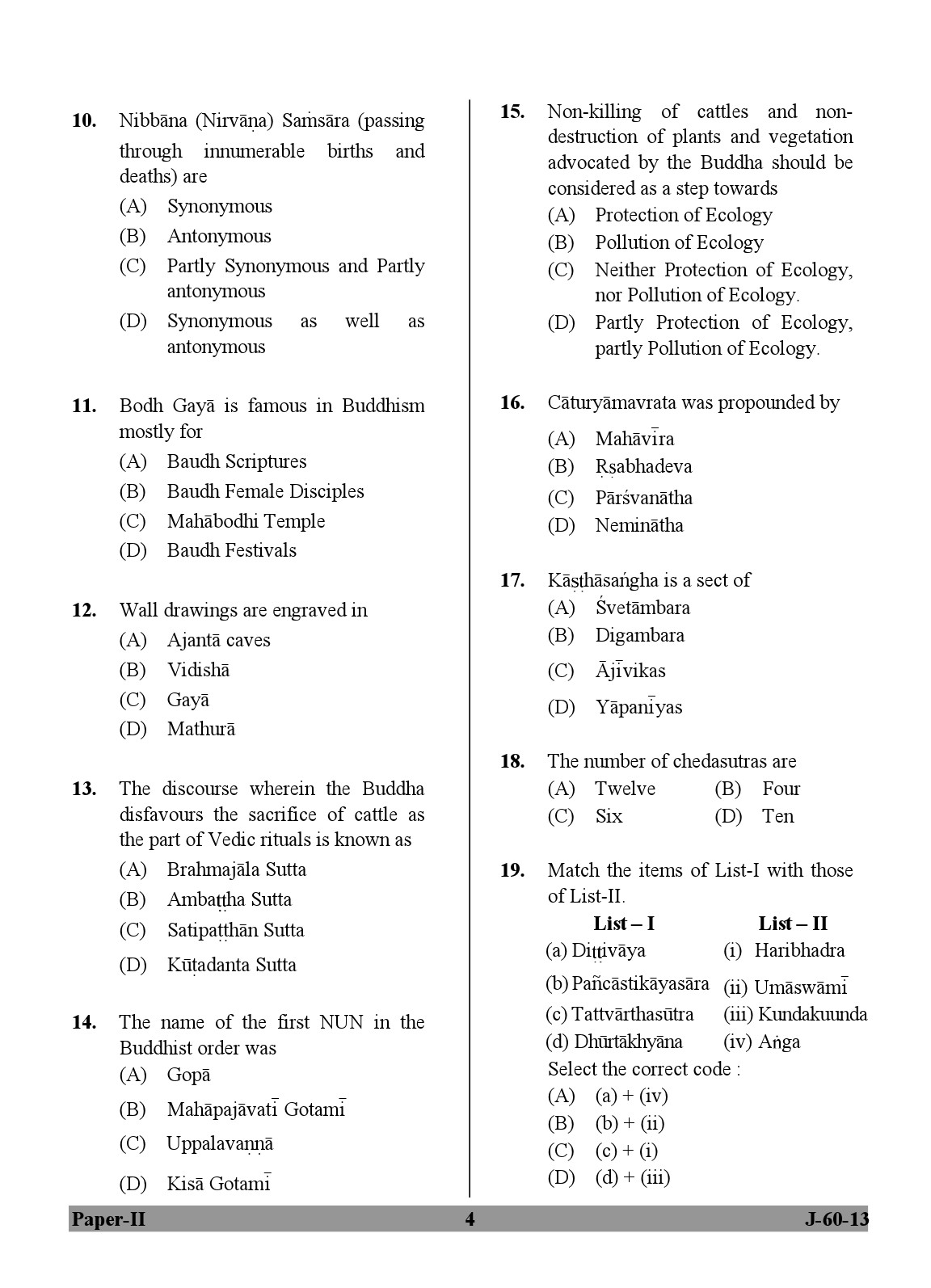 UGC NET Buddhist Jaina Gandhian and Peace Studies Question Paper II June 2013 4