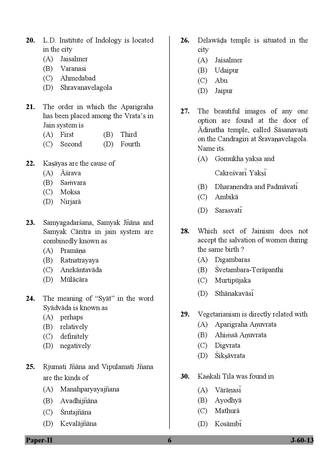 UGC NET Buddhist Jaina Gandhian and Peace Studies Question Paper II June 2013 6