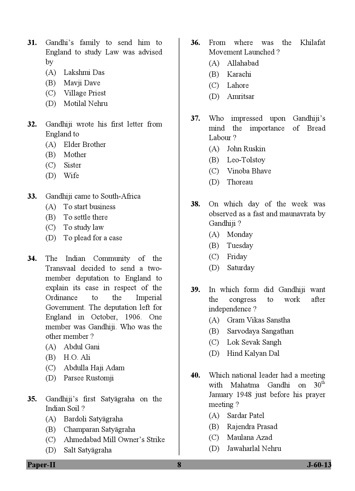 UGC NET Buddhist Jaina Gandhian and Peace Studies Question Paper II June 2013 8