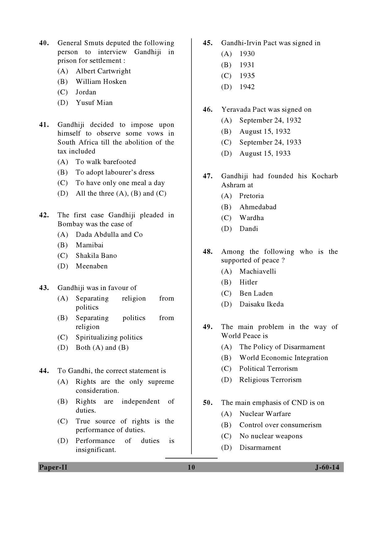 UGC NET Buddhist Jaina Gandhian and Peace Studies Question Paper II June 2014 10