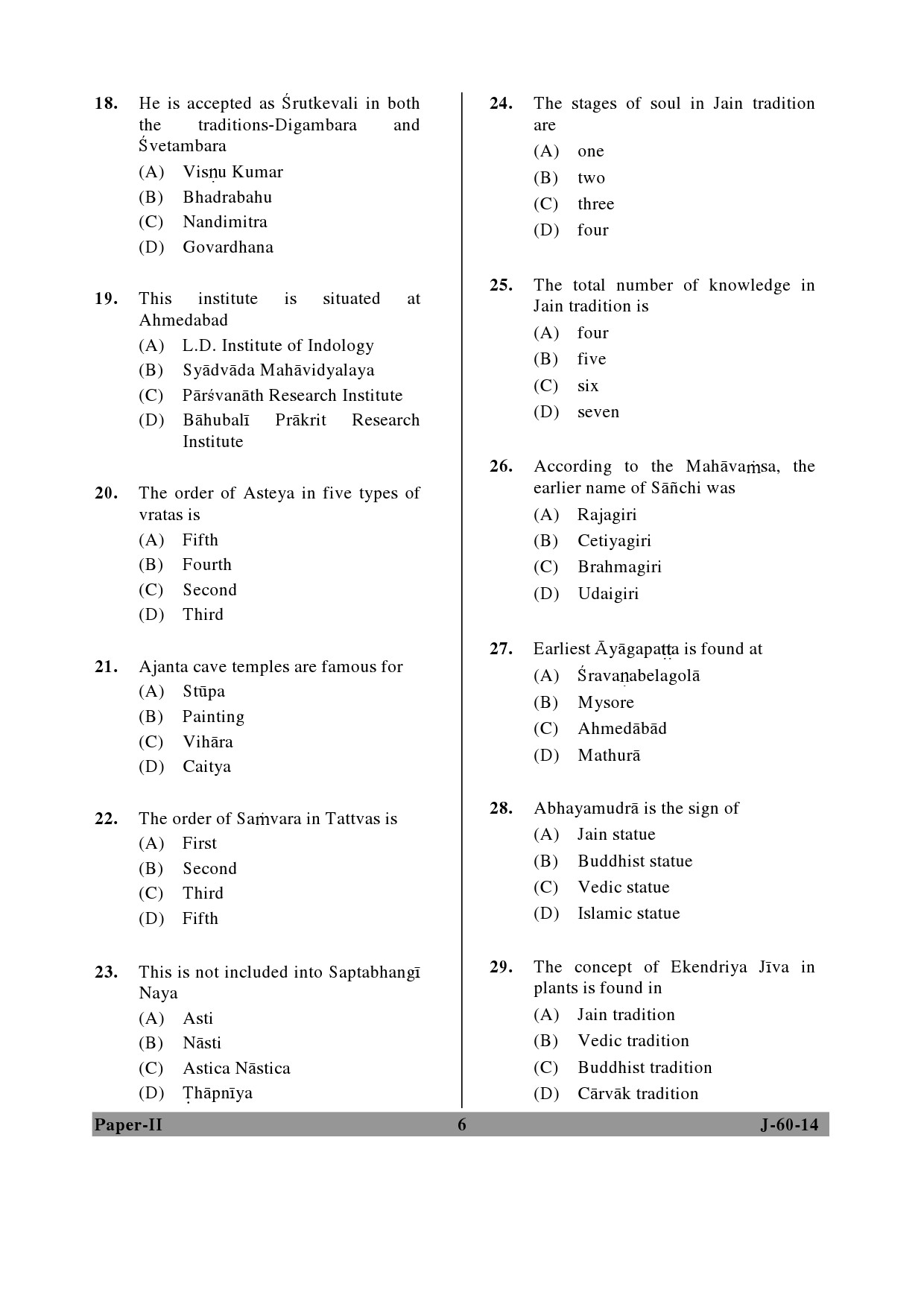 UGC NET Buddhist Jaina Gandhian and Peace Studies Question Paper II June 2014 6