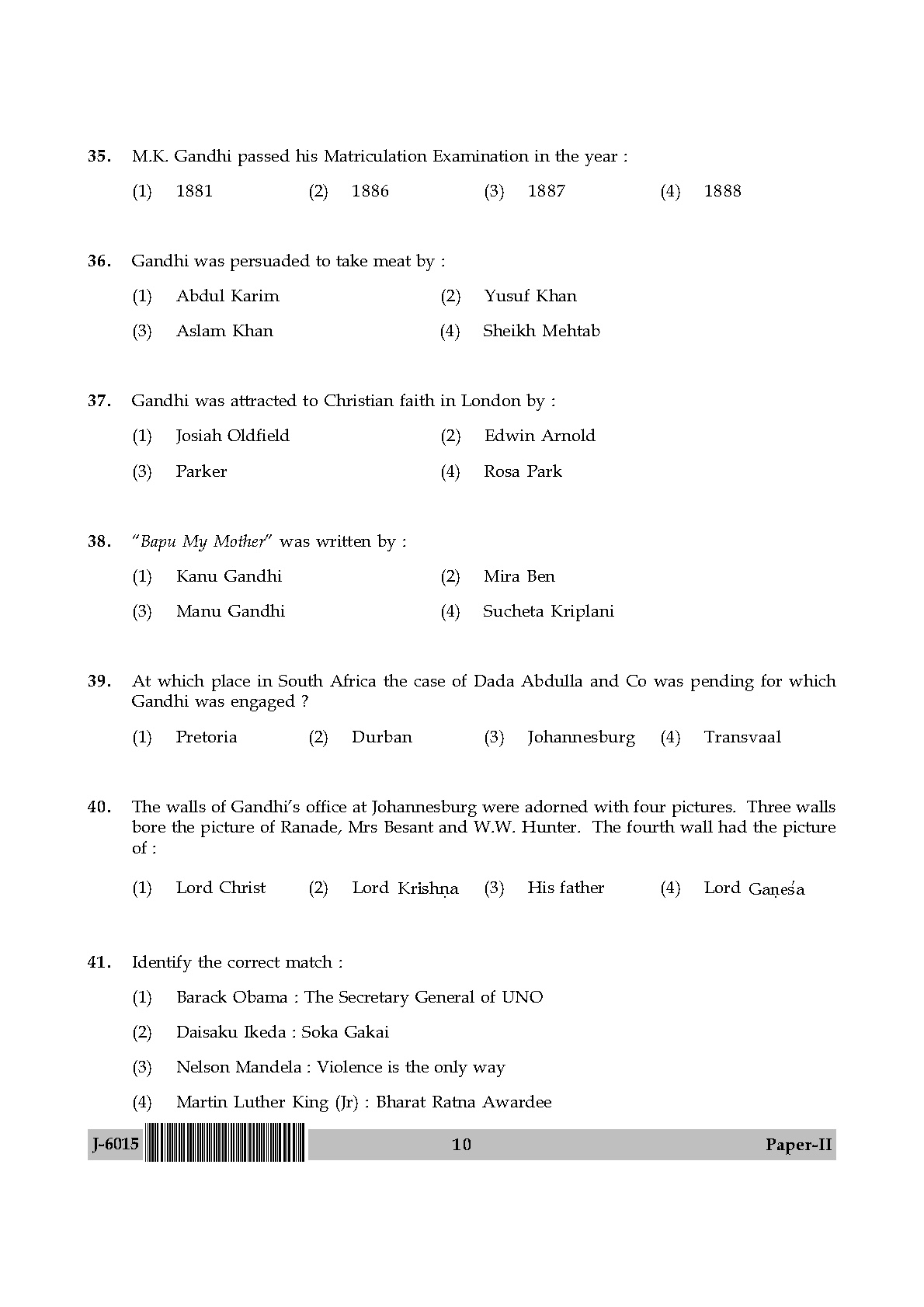 UGC NET Buddhist Jaina Gandhian and Peace Studies Question Paper II June 2015 10