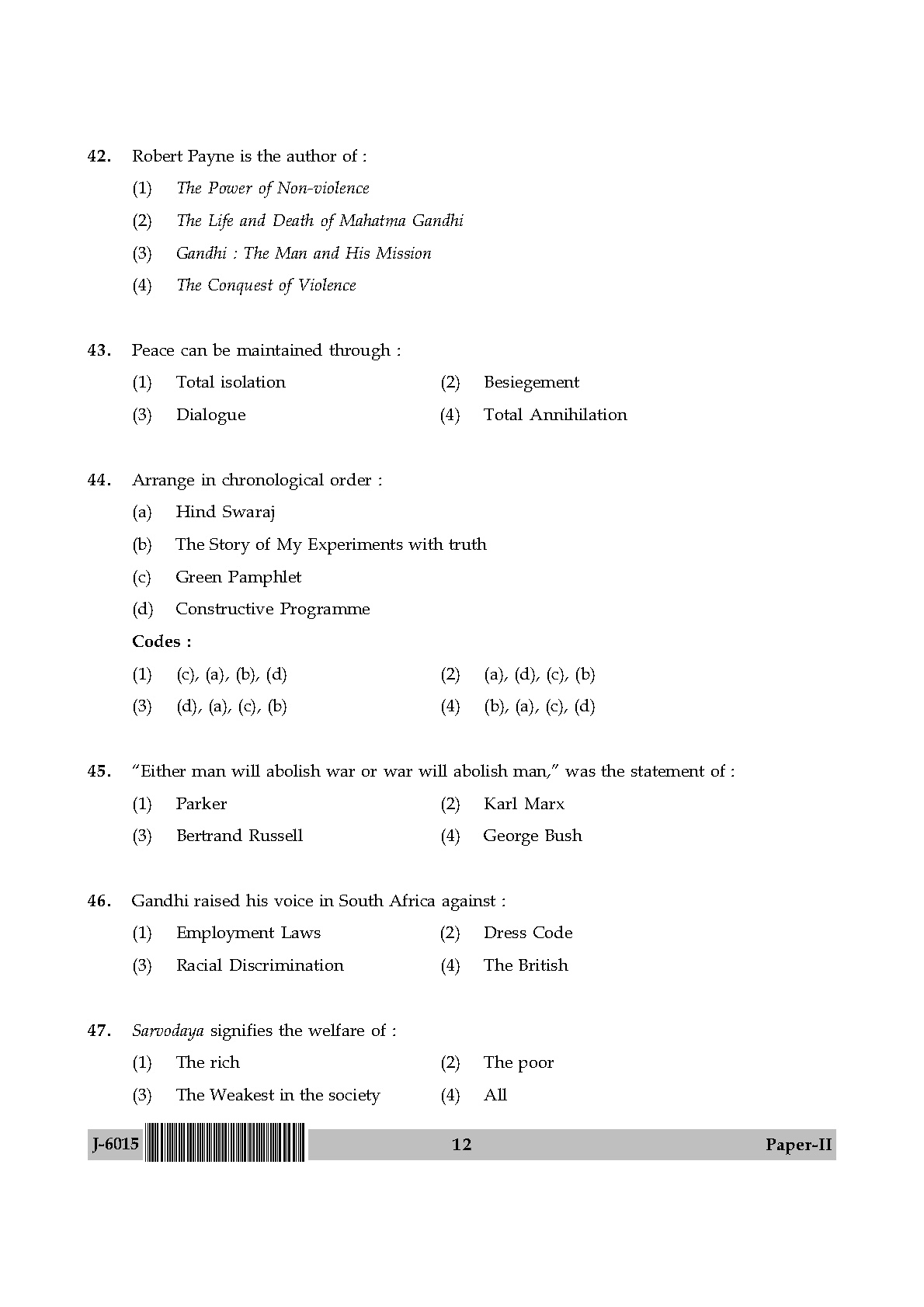 UGC NET Buddhist Jaina Gandhian and Peace Studies Question Paper II June 2015 12