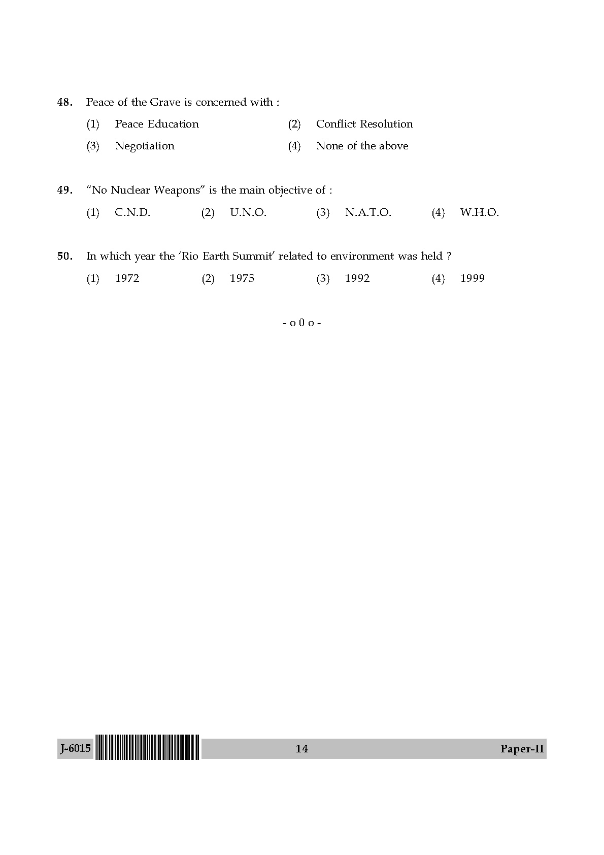 UGC NET Buddhist Jaina Gandhian and Peace Studies Question Paper II June 2015 14