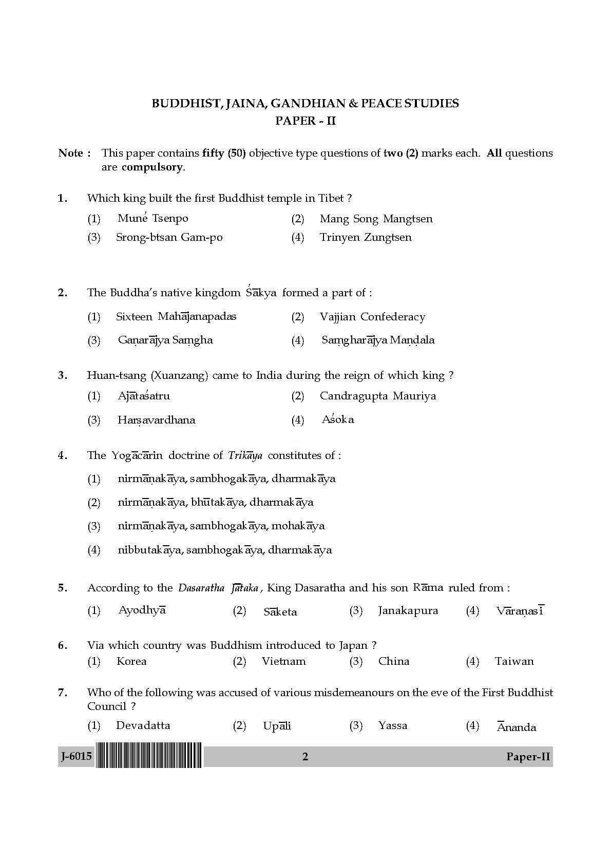 UGC NET Buddhist Jaina Gandhian and Peace Studies Question Paper II June 2015 2