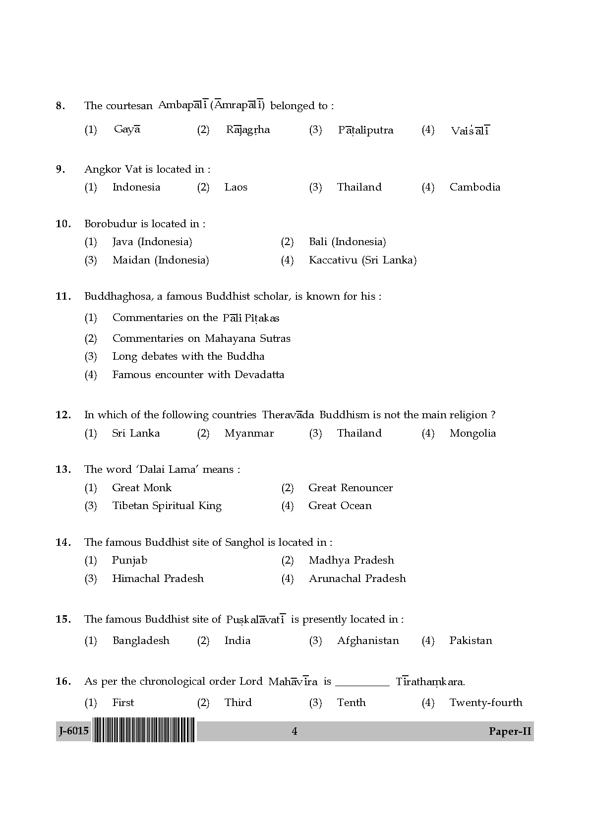 UGC NET Buddhist Jaina Gandhian and Peace Studies Question Paper II June 2015 4