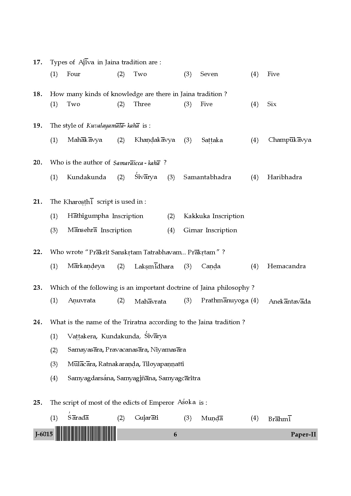 UGC NET Buddhist Jaina Gandhian and Peace Studies Question Paper II June 2015 6