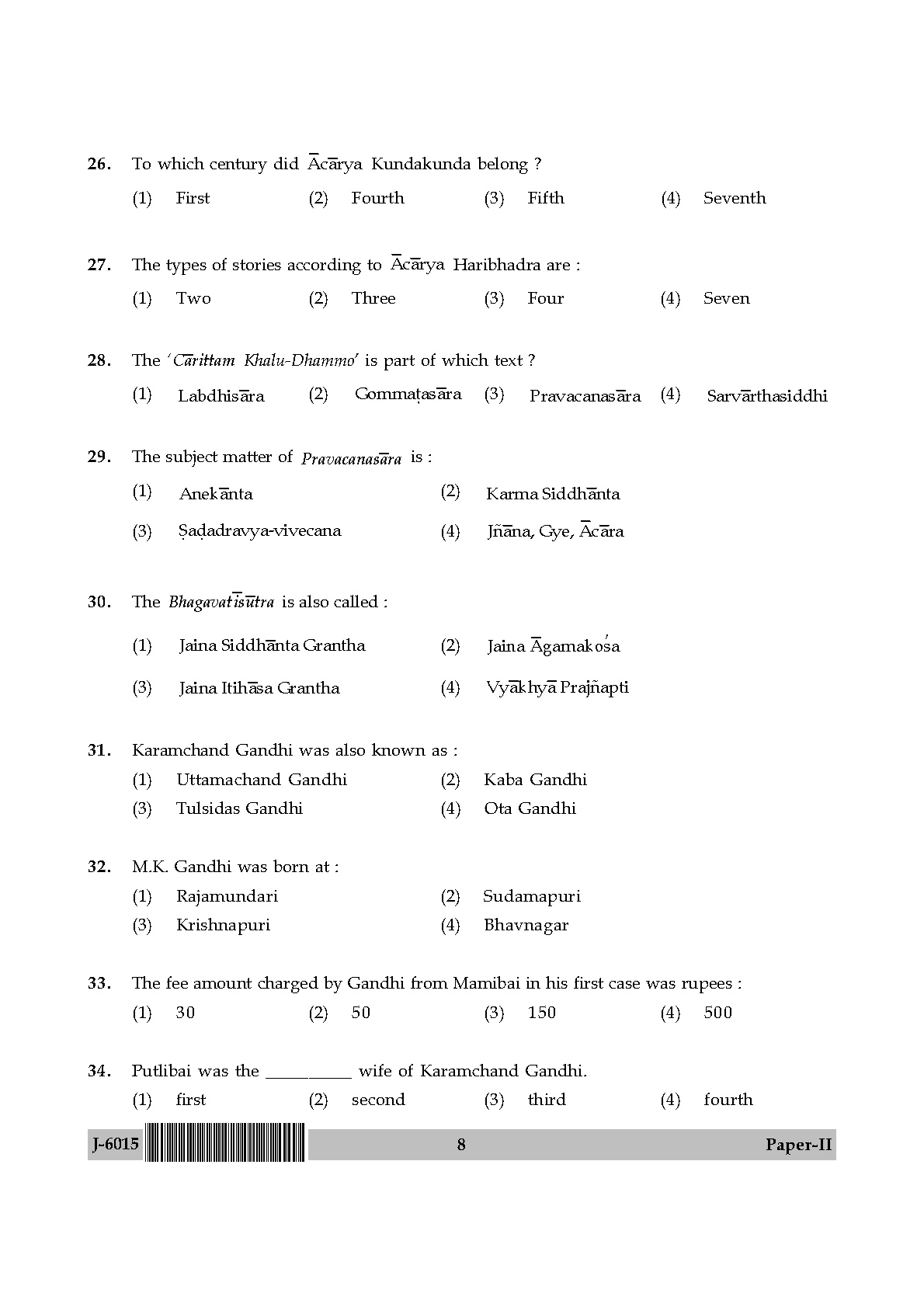 UGC NET Buddhist Jaina Gandhian and Peace Studies Question Paper II June 2015 8